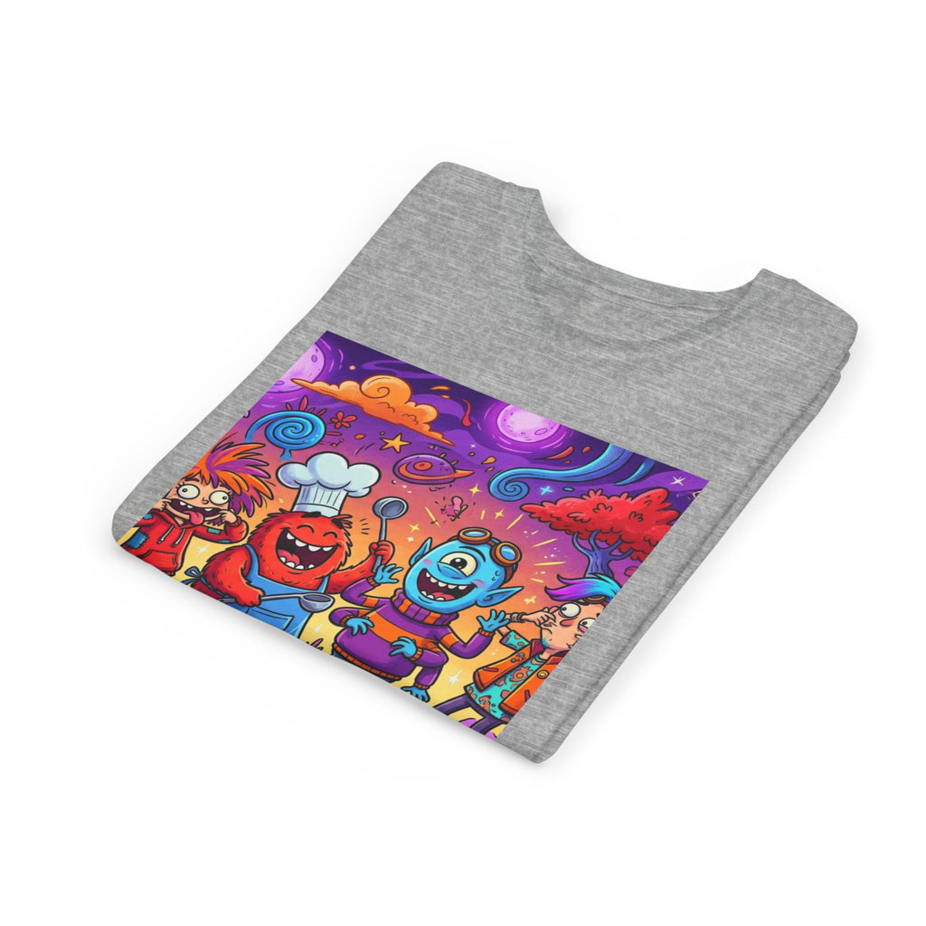 Funny Character Crew Youth Tee — Colorful Crazy Faces Graphic