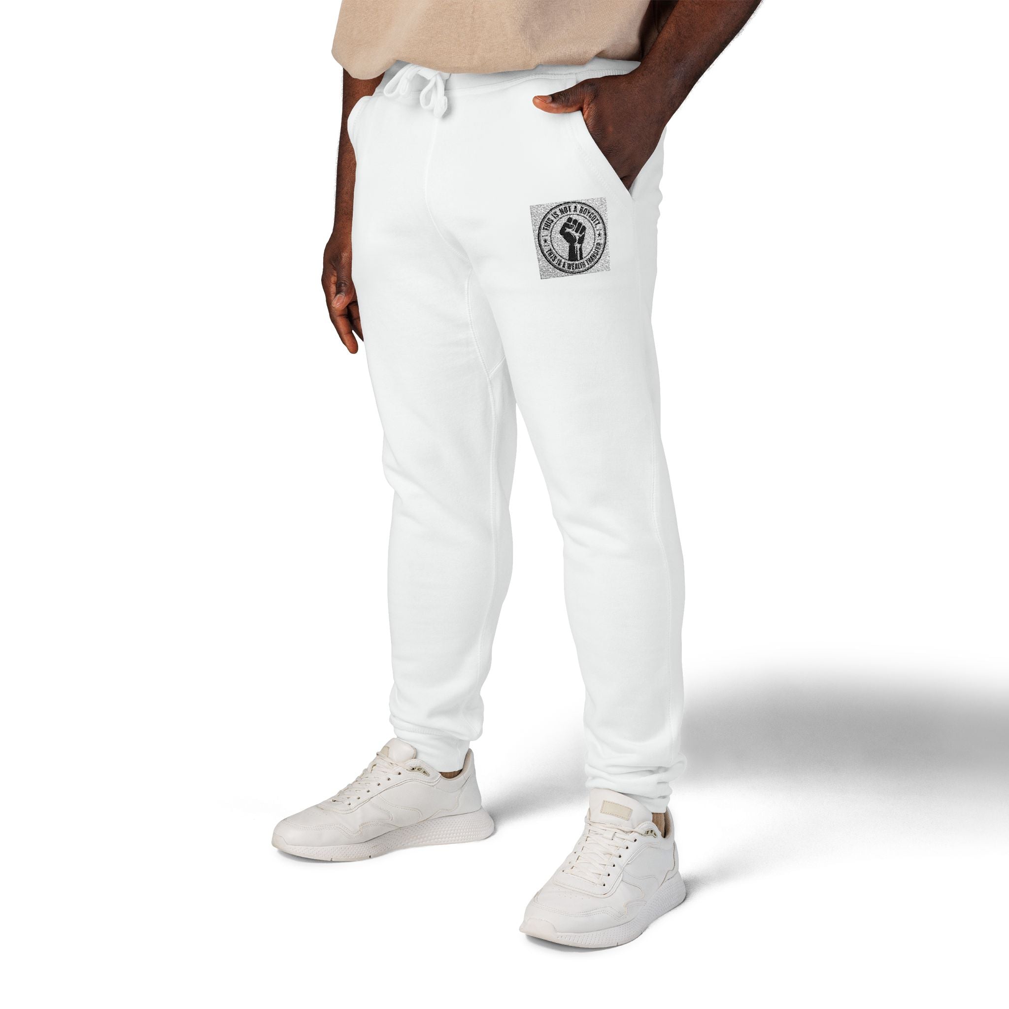 Copy of Embroidered White Fleece Sweatpants — Minimalist Skull Patch Joggers