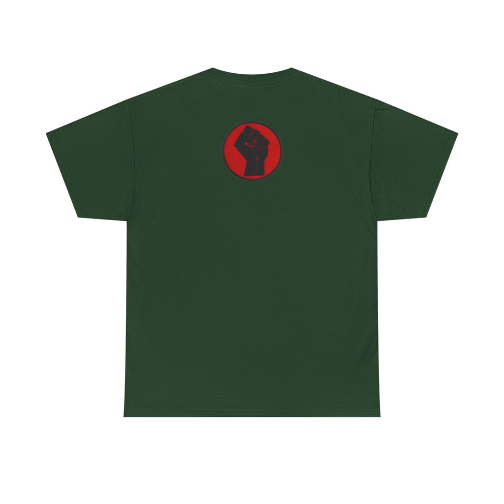 Basketball Jumpman Tee — Retro Skyline Graphic T-Shirt with Red Fist Back Emblem