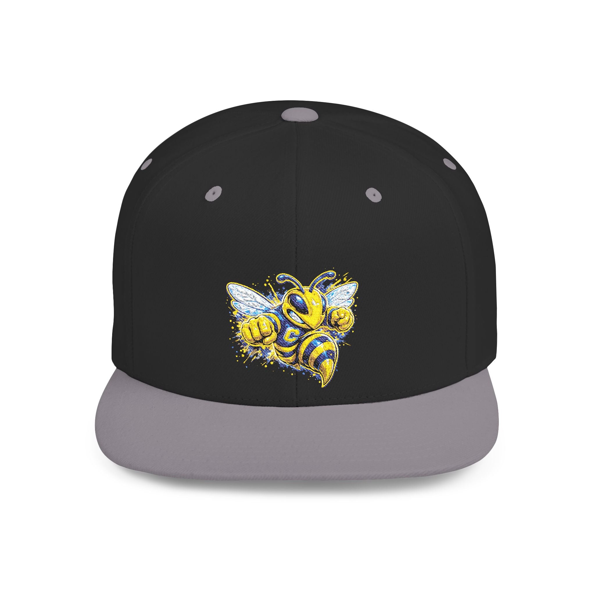 Bee Patch Snapback Hat — Yellow Honeybee Embroidered Flat Bill Cap