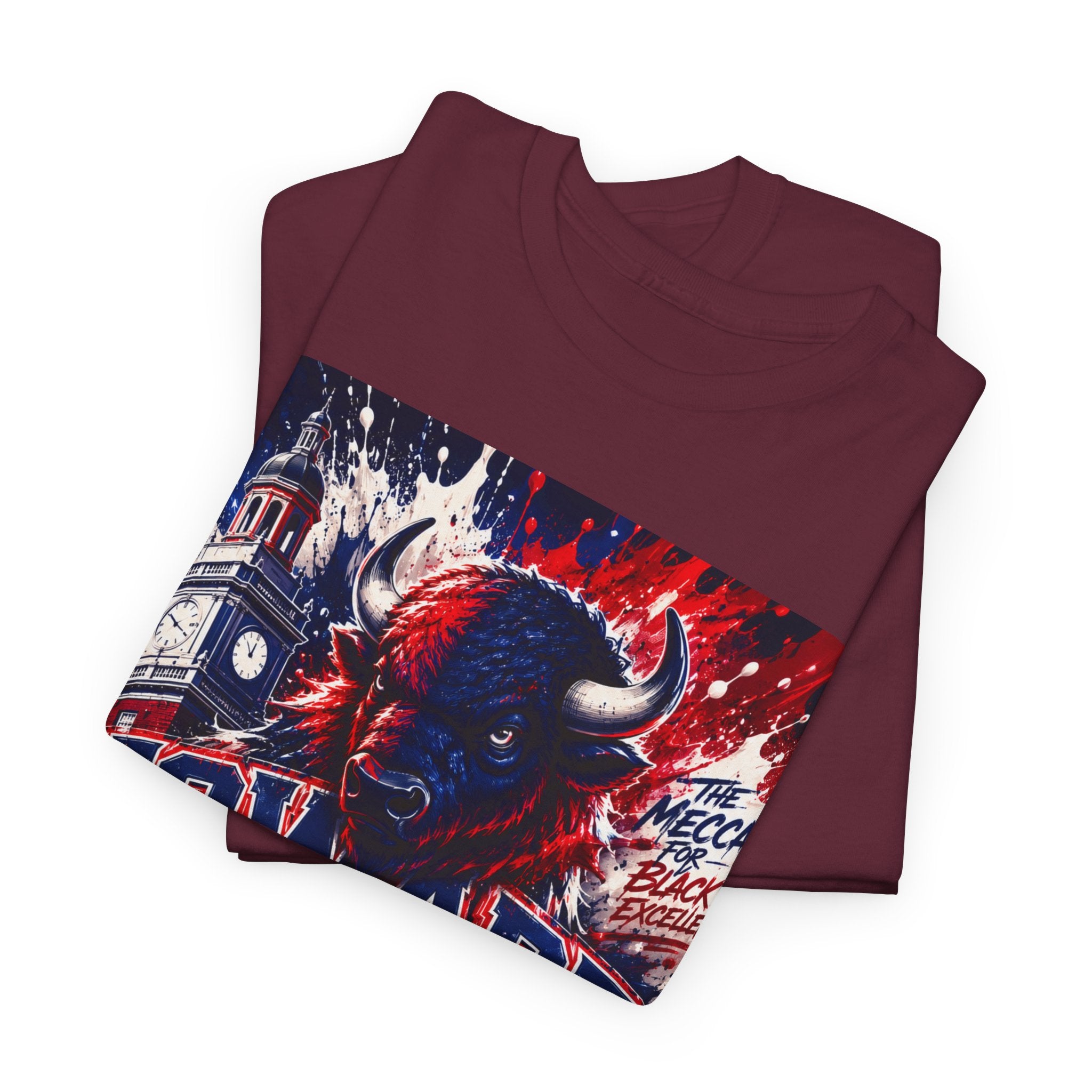 Howard University Buffalo Spirit Tee — HU Bison Red & Blue Campus Shirt
