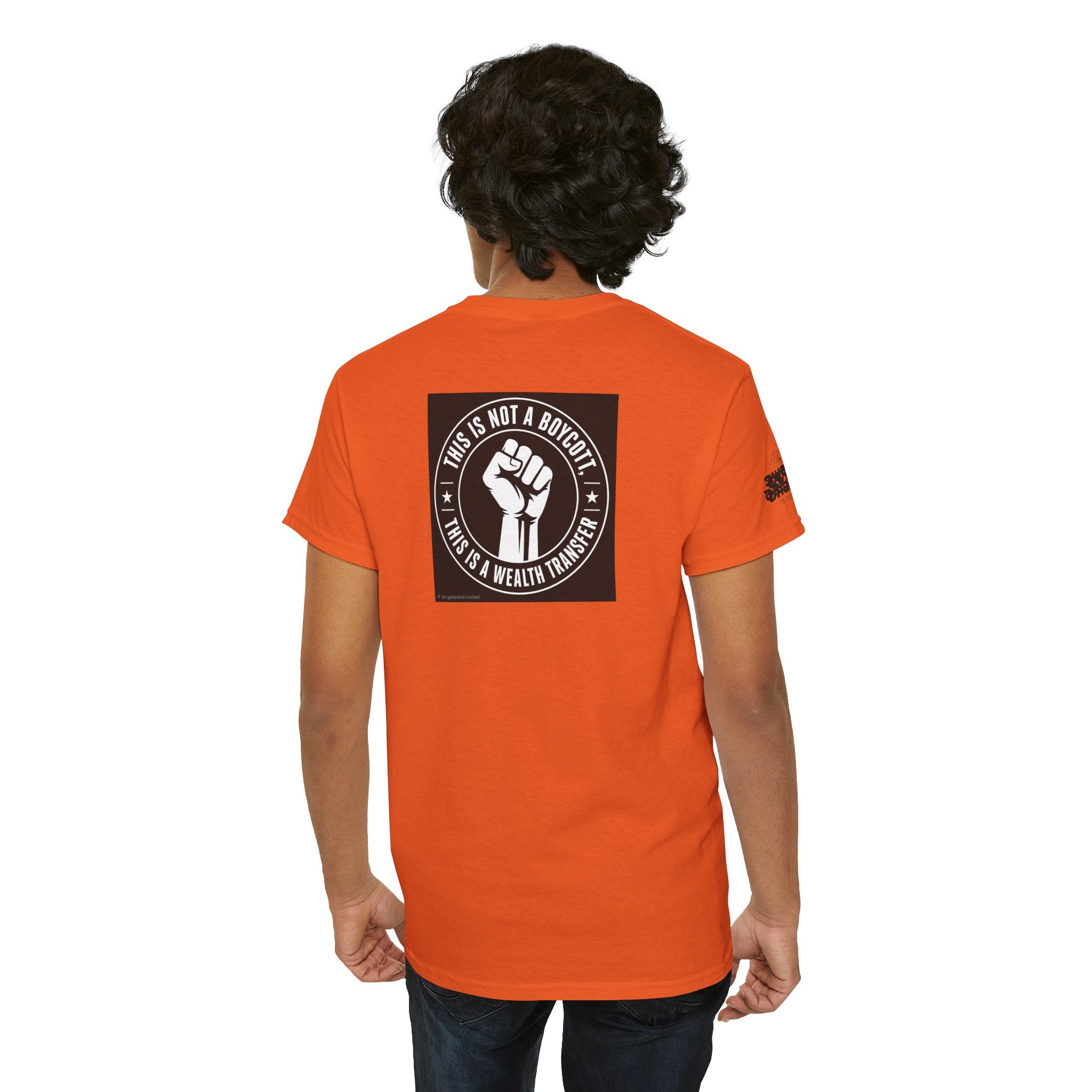Graphic Tee — 'This Is Not A Boycott, This Is A Wealth Transfer' Back Print with Reading Child Artwork
