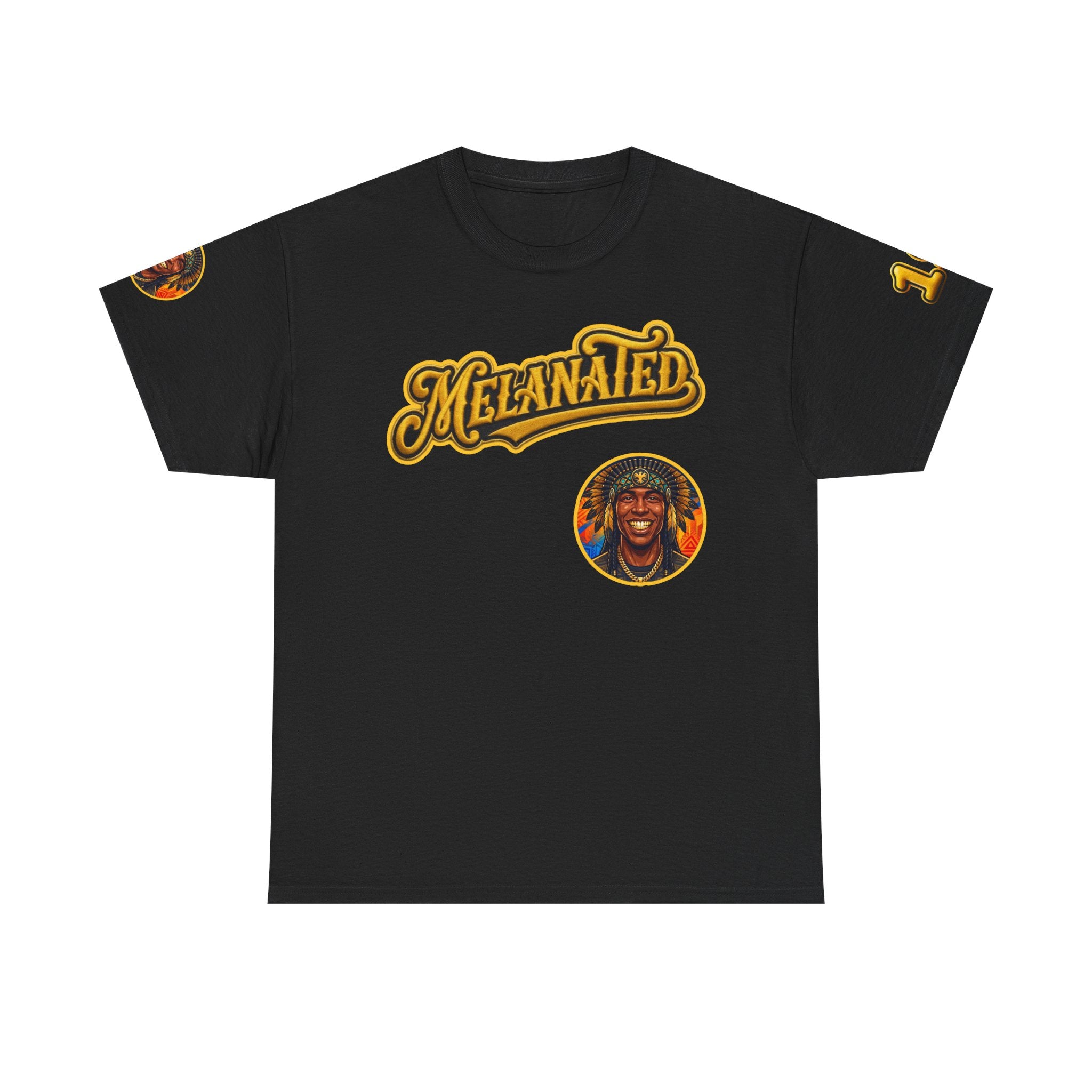 Melanated 19 Graphic Tee — Retro Script Logo & Gold Number Baseball Shirt