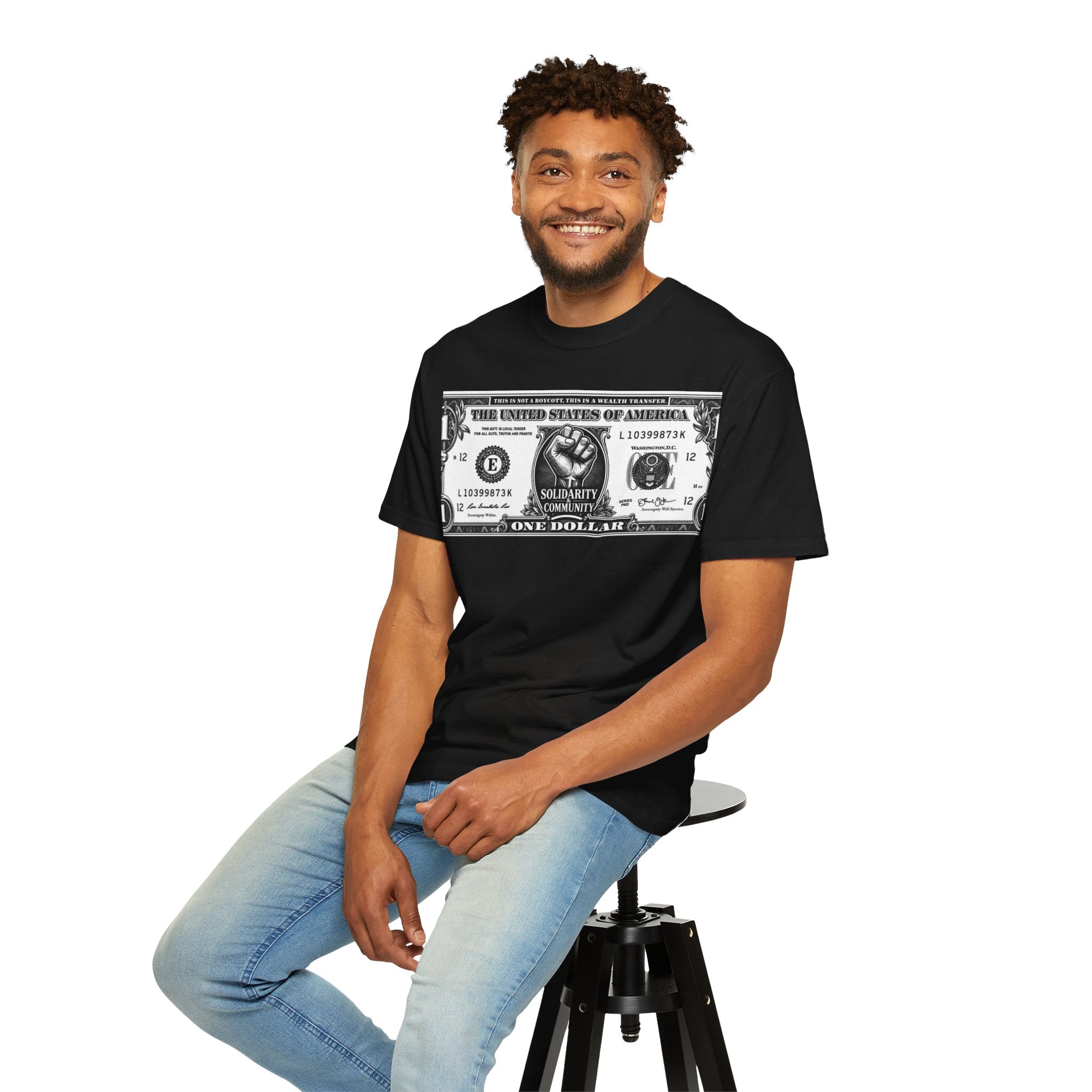 Wealth Transfer Dollar Graphic T-Shirt — “This Is Not A Boycott” Fist Design