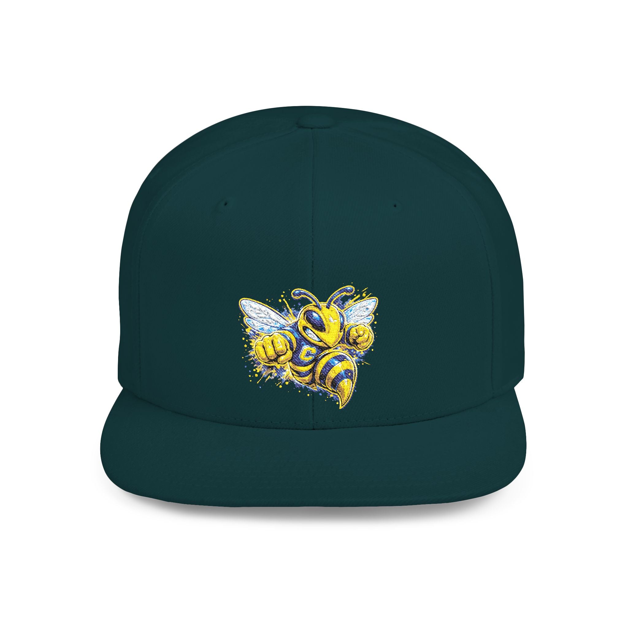 Bee Patch Snapback Hat — Yellow Honeybee Embroidered Flat Bill Cap