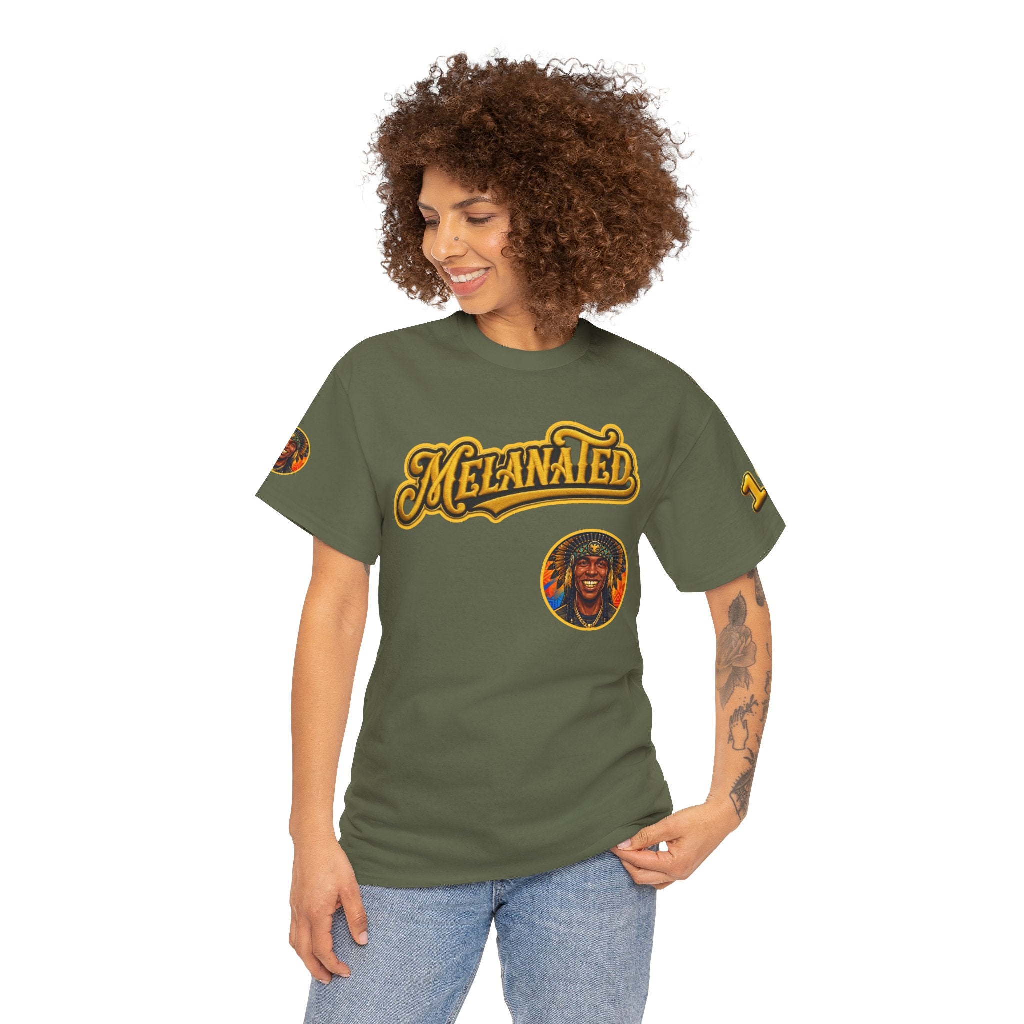 Melanated 19 Graphic Tee — Retro Script Logo & Gold Number Baseball Shirt
