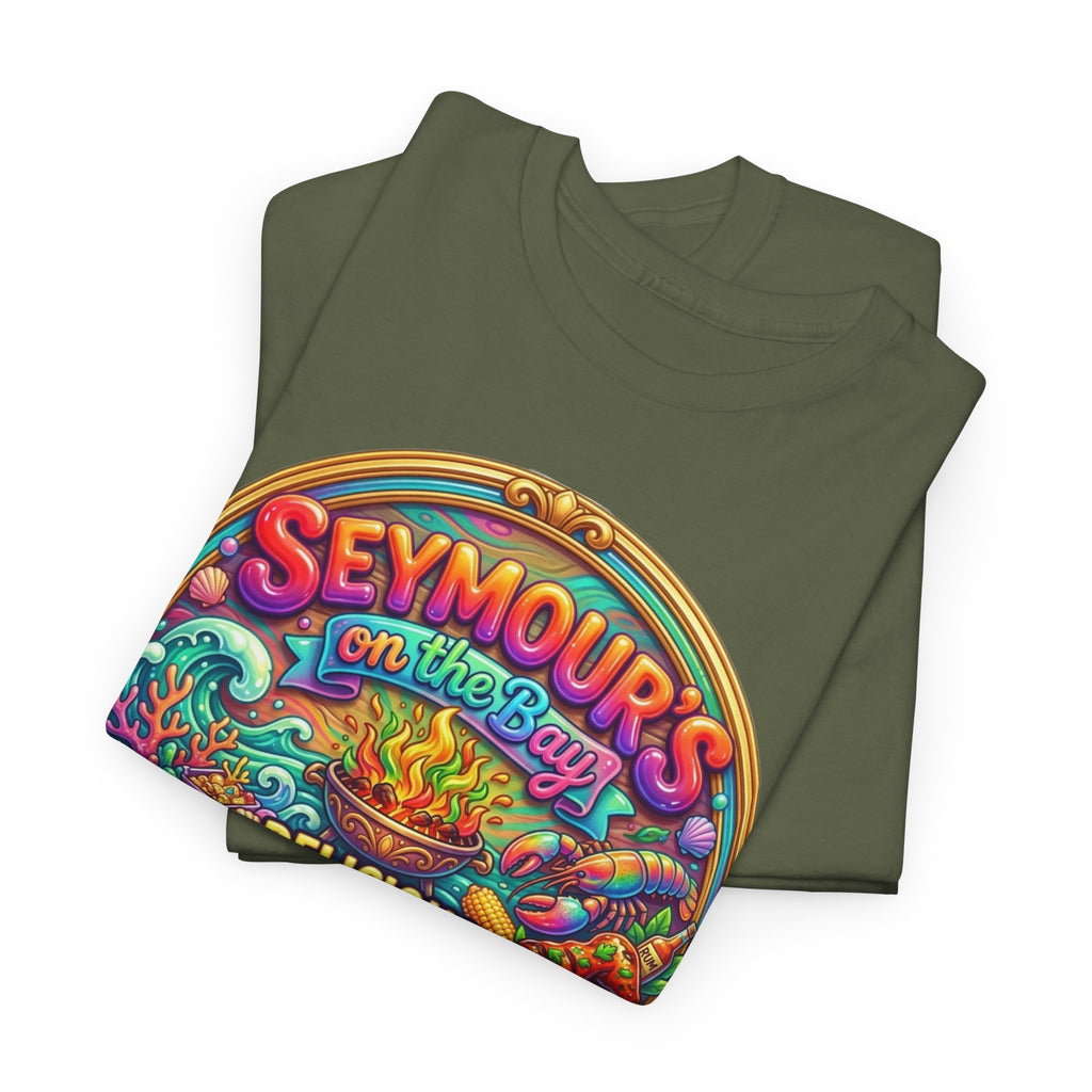 Caribbean BBQ & Seafood Tee — “Seymour’s” Vibrant Island Food Graphic T-Shirt
