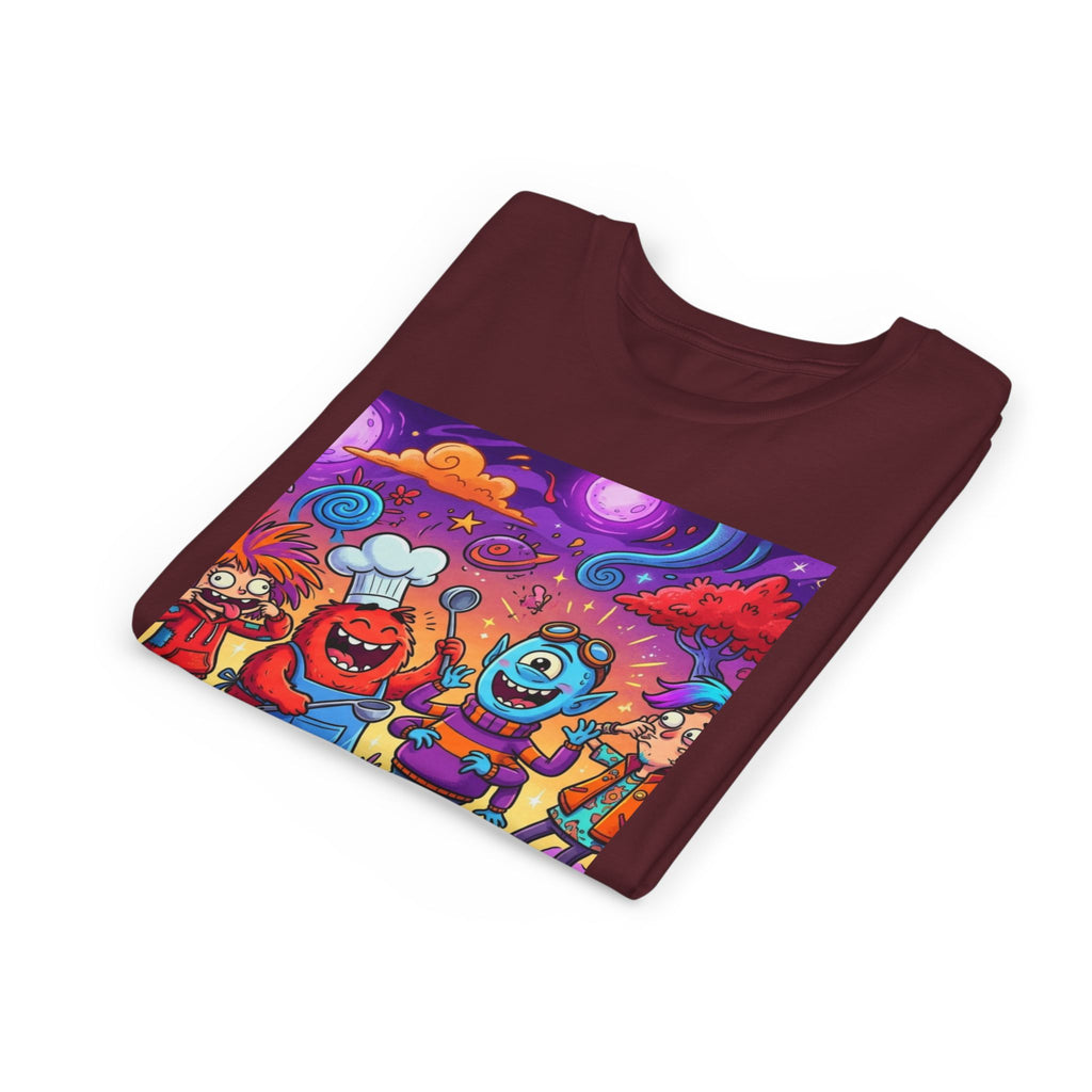 Funny Character Crew Youth Tee — Colorful Crazy Faces Graphic