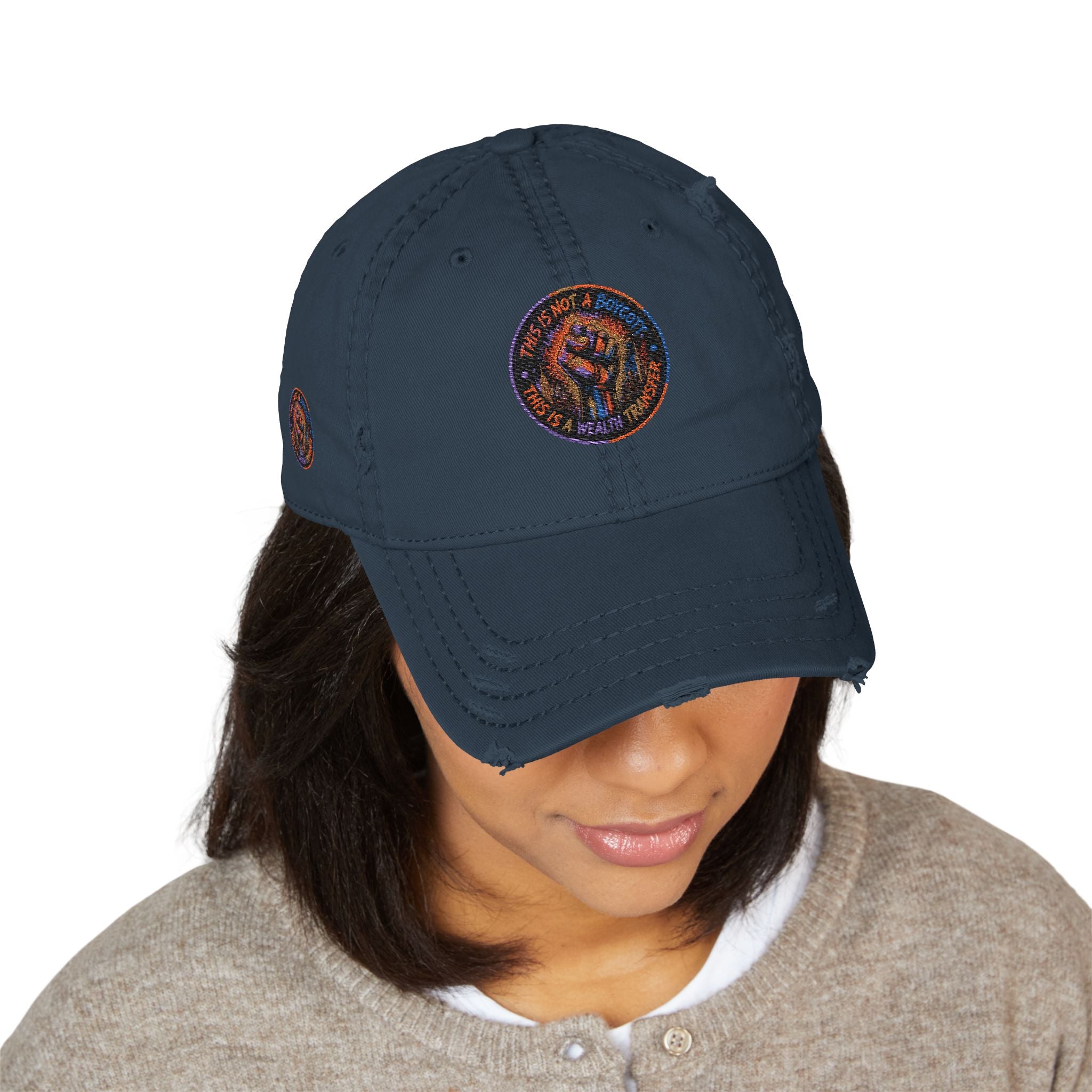 Distressed Embroidered Dad Hat — Colorful Empowerment Patch