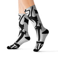 Black & White Fist Logo Sublimation Socks — Bold Streetwear Crew Socks