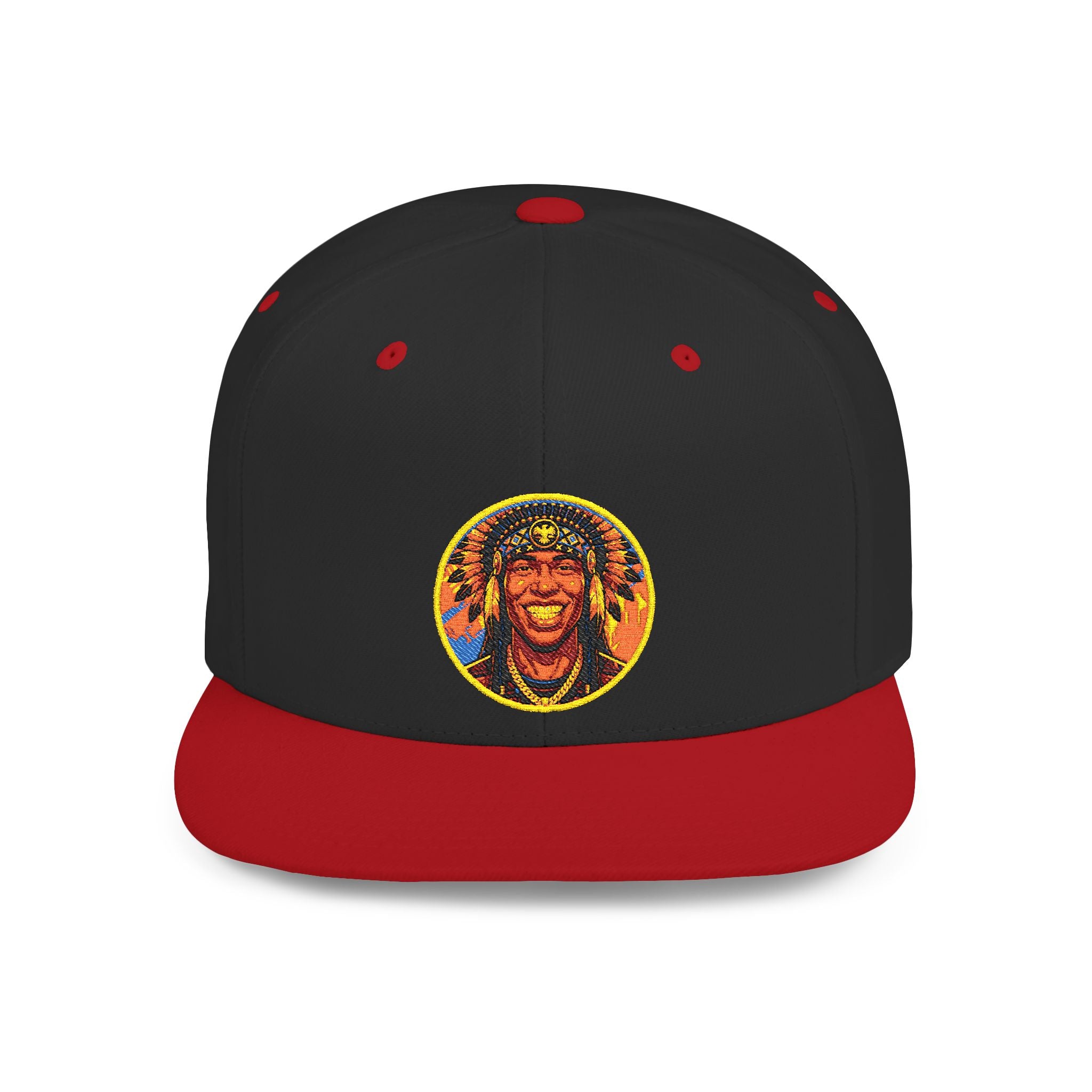 Snapback Hat — Vibrant Tribal Lion Patch Flat Bill Cap