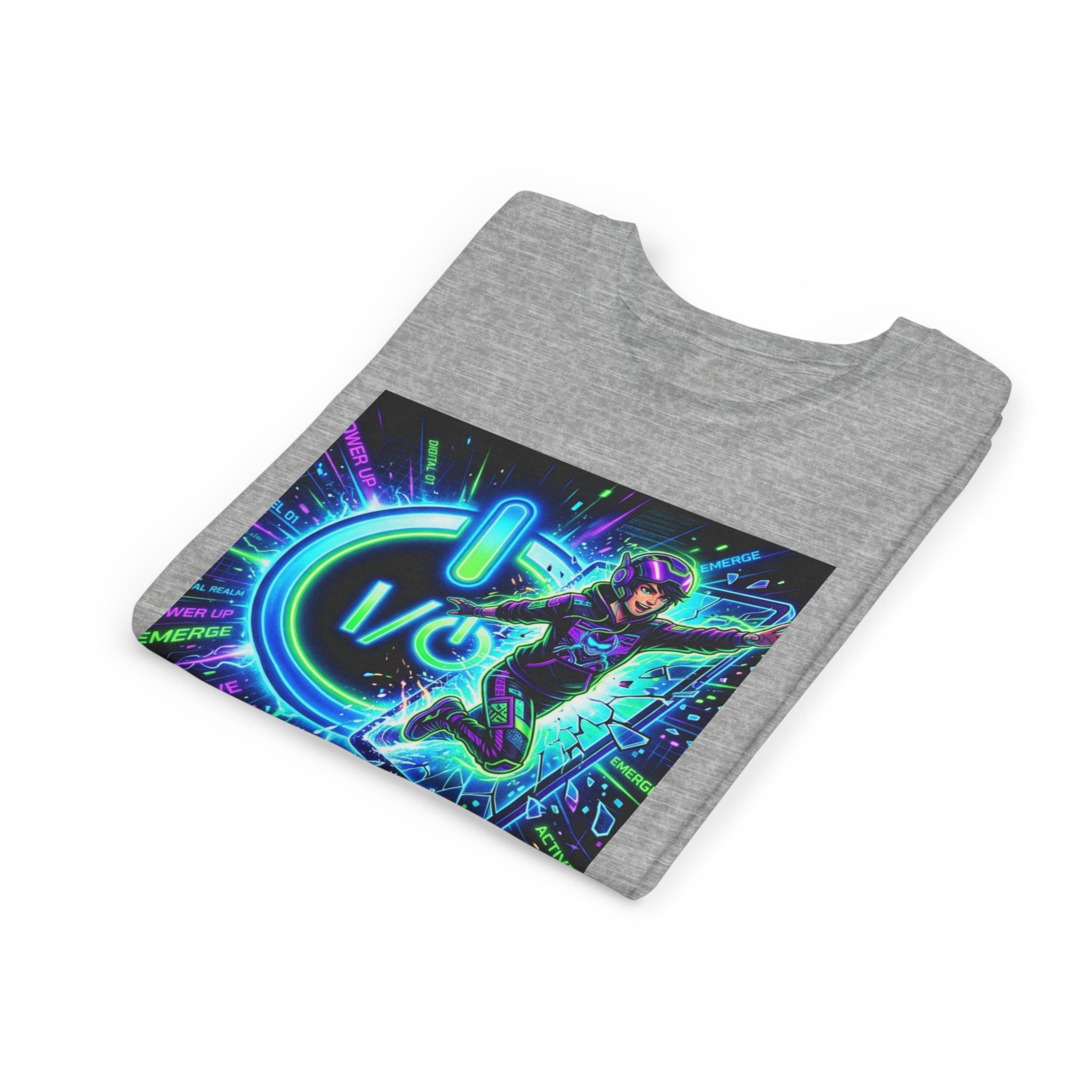 Neon Power Button Tee — Gamer Screen Escape Youth T-Shirt
