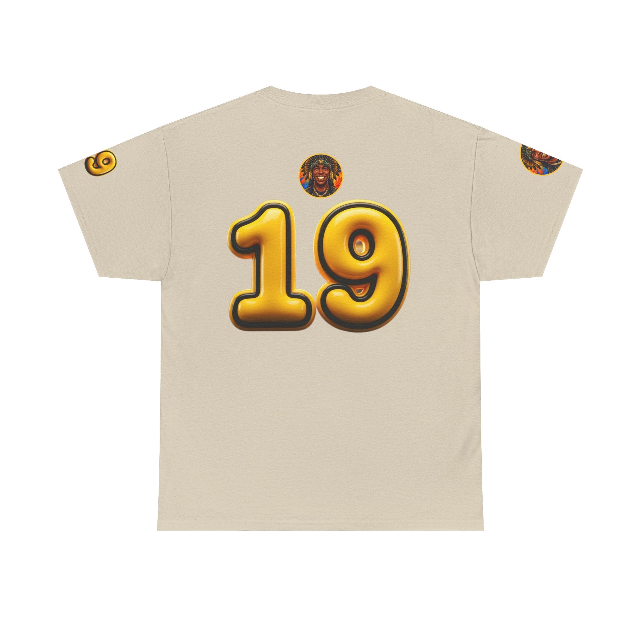 Melanated 19 Graphic Tee — Retro Script Logo & Gold Number Baseball Shirt