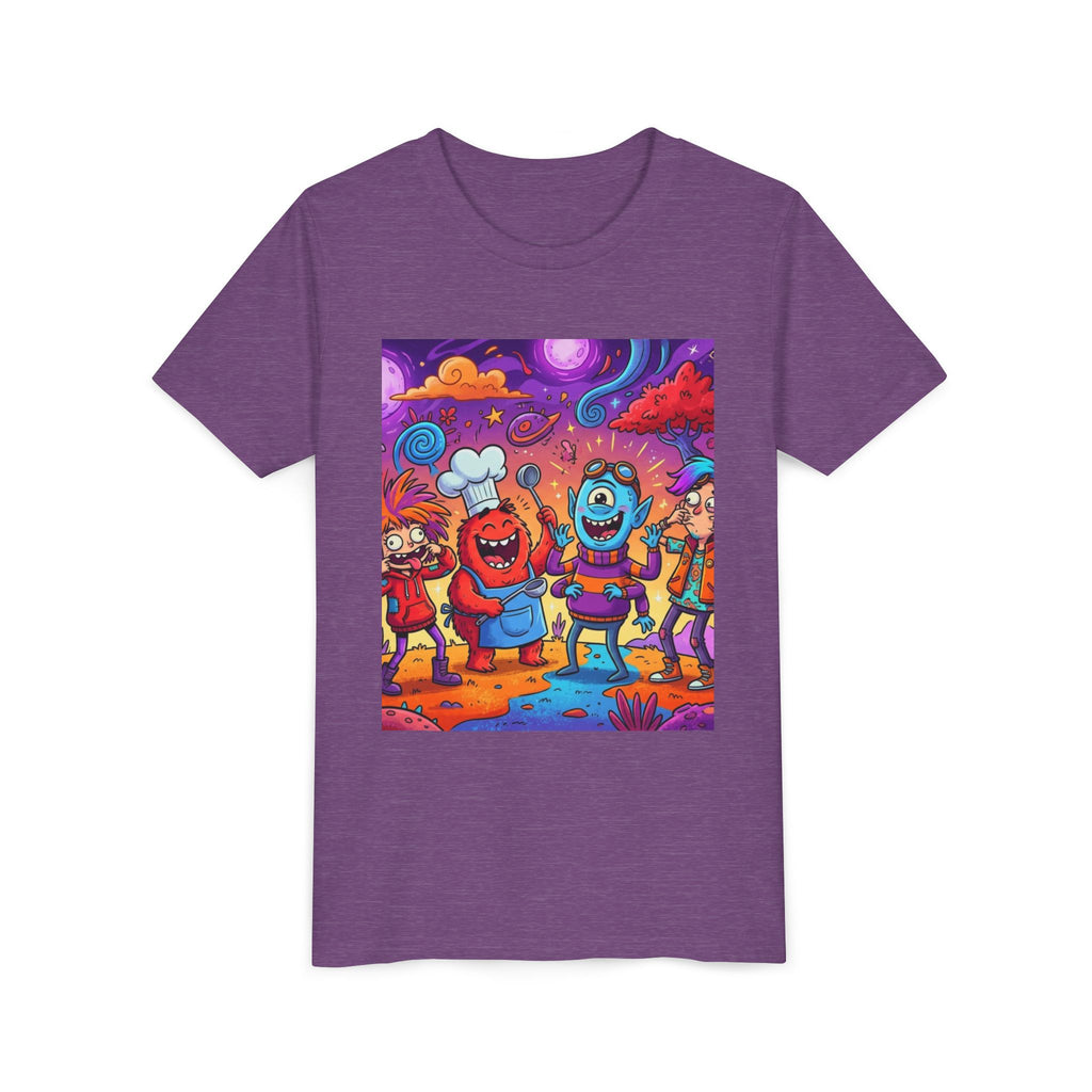 Funny Character Crew Youth Tee — Colorful Crazy Faces Graphic