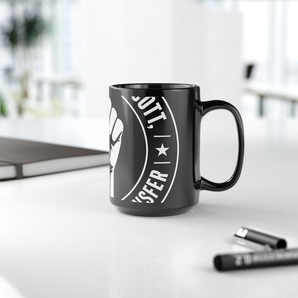 Solidarity Fist Mug — Black Coffee Cup with Raised Fist Design