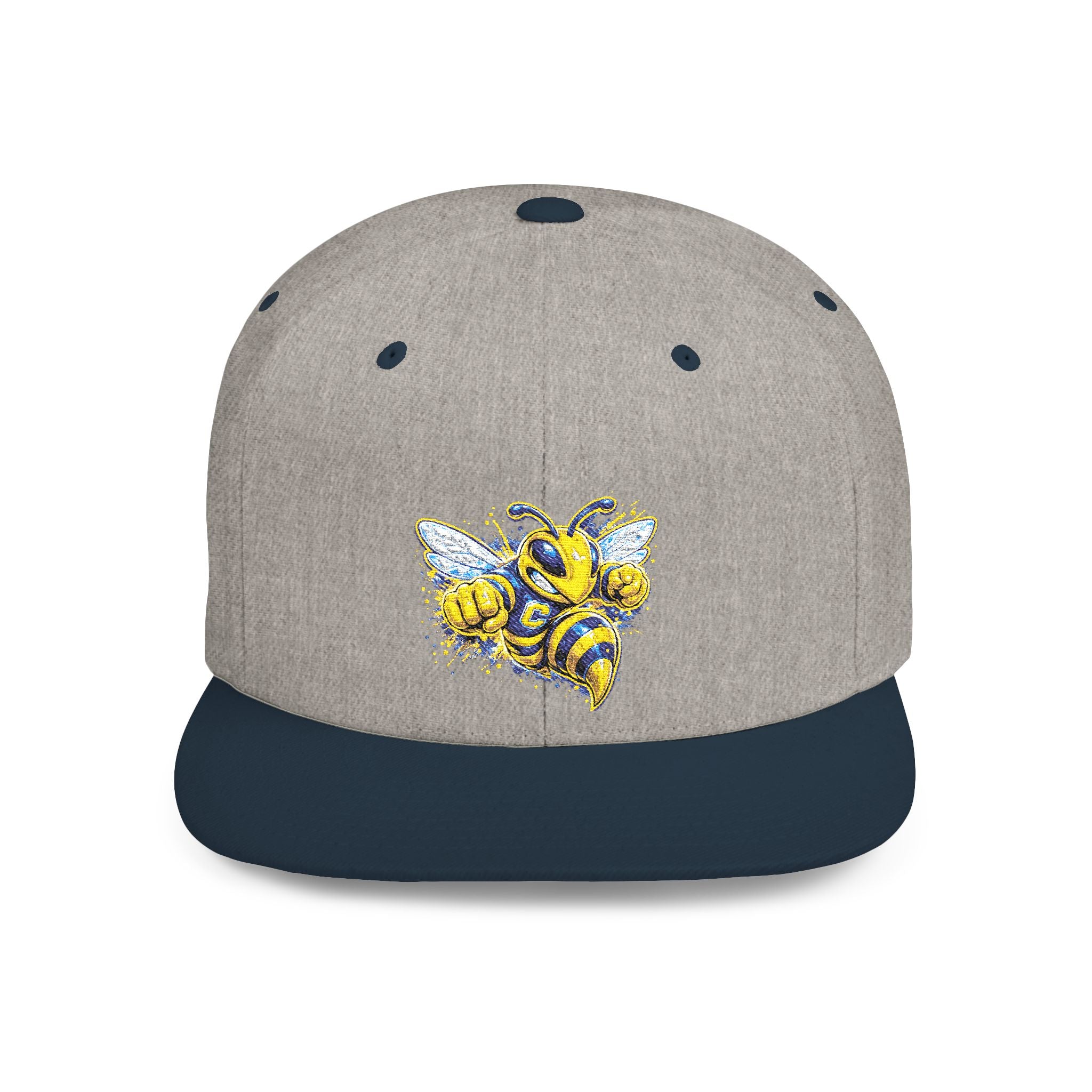 Bee Patch Snapback Hat — Yellow Honeybee Embroidered Flat Bill Cap
