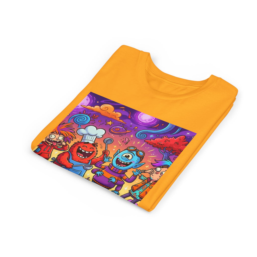 Funny Character Crew Youth Tee — Colorful Crazy Faces Graphic