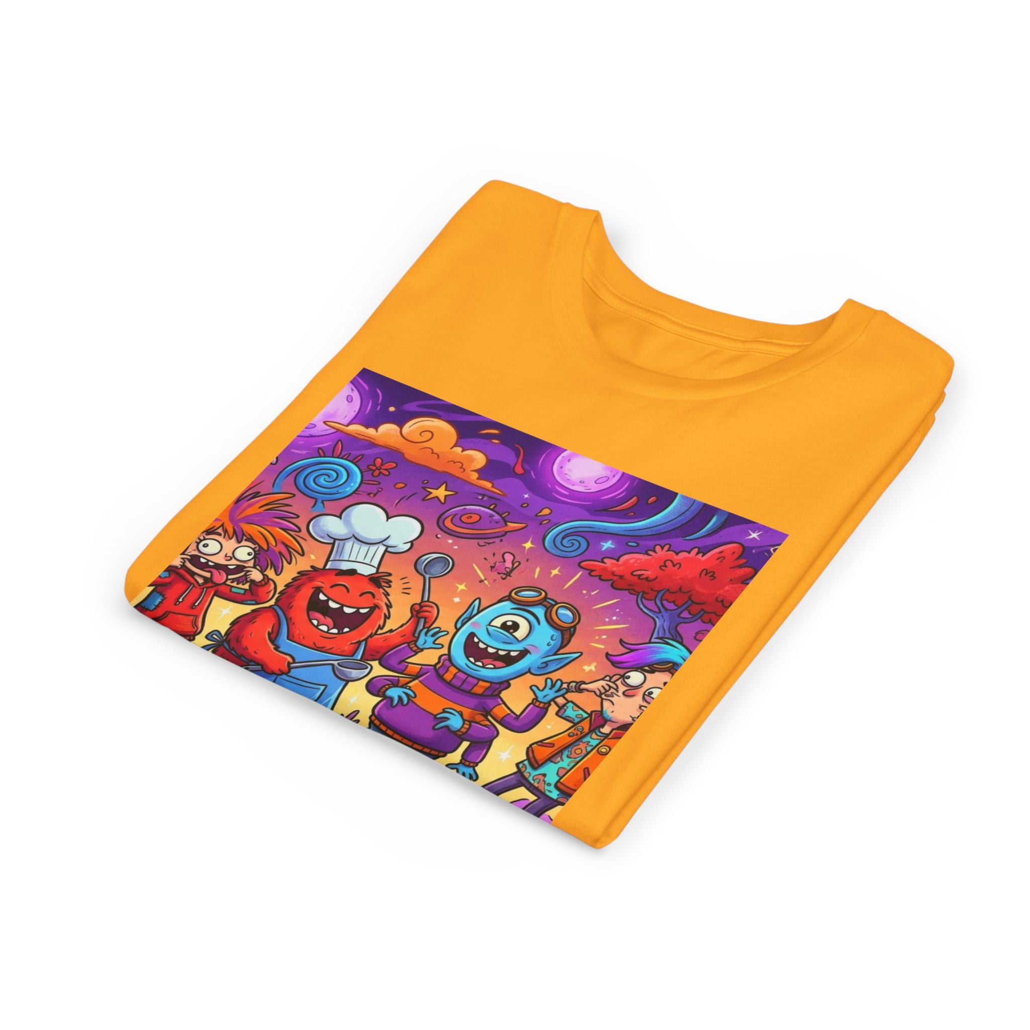 Funny Character Crew Youth Tee — Colorful Crazy Faces Graphic