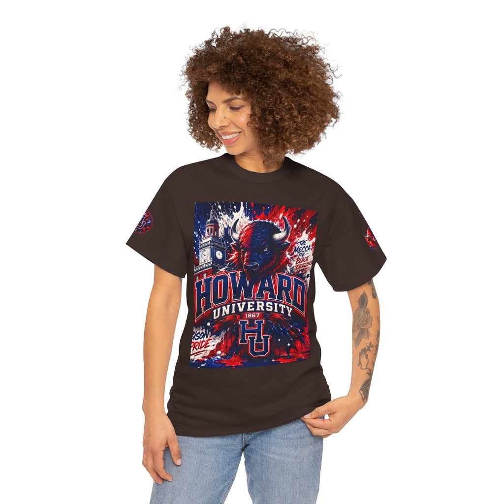 Howard University Buffalo Spirit Tee — HU Bison Red & Blue Campus Shirt