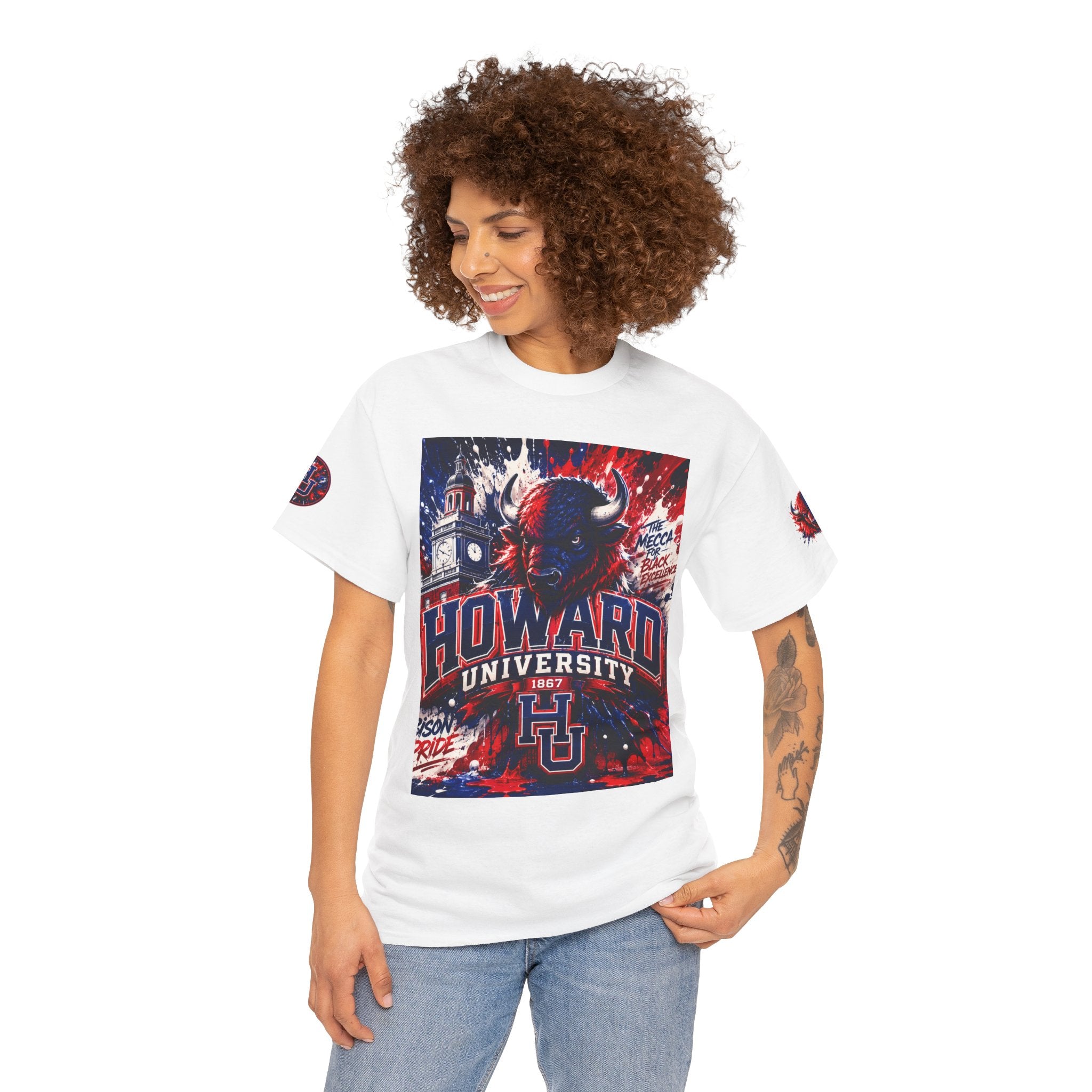 Howard University Buffalo Spirit Tee — HU Bison Red & Blue Campus Shirt