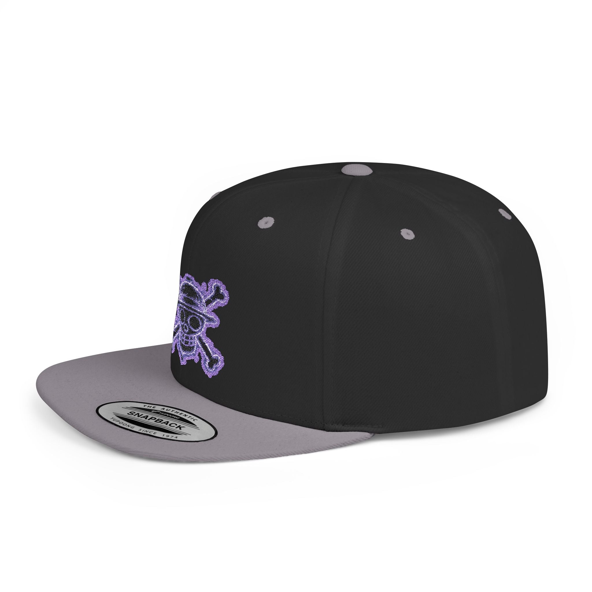 Purple Glitter Skull Snapback Hat - Flat Bill Adjustable Cap