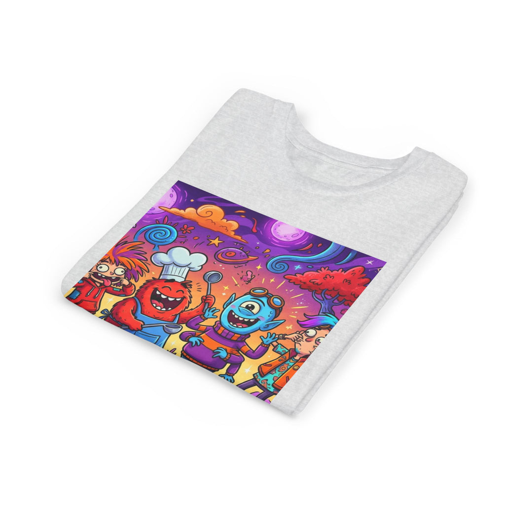Funny Character Crew Youth Tee — Colorful Crazy Faces Graphic