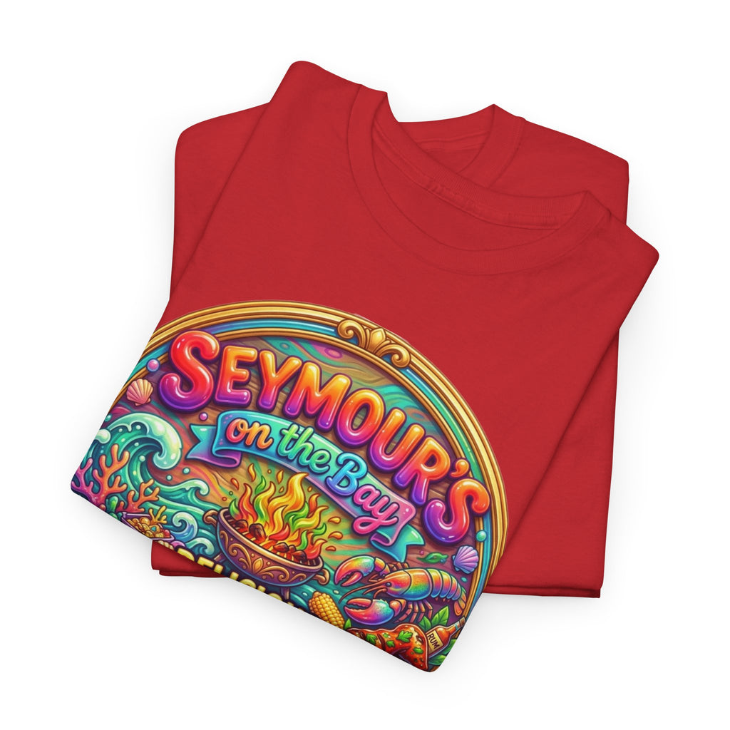 Caribbean BBQ & Seafood Tee — “Seymour’s” Vibrant Island Food Graphic T-Shirt