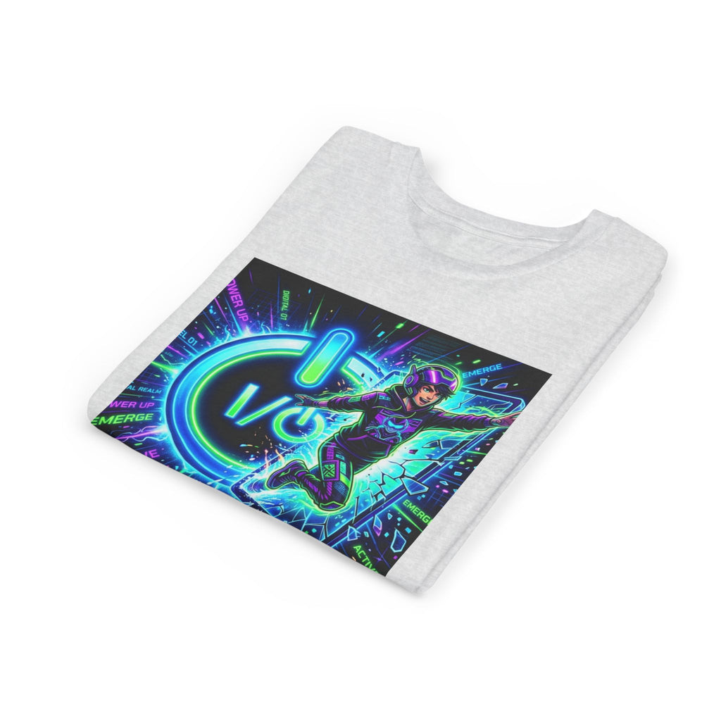 Neon Power Button Tee — Gamer Screen Escape Youth T-Shirt