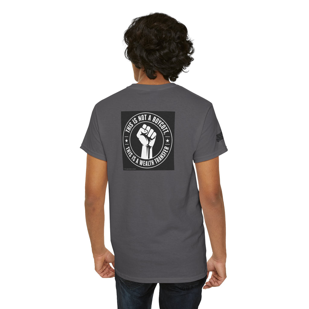 Graphic Tee — 'This Is Not A Boycott, This Is A Wealth Transfer' Back Print with Reading Child Artwork