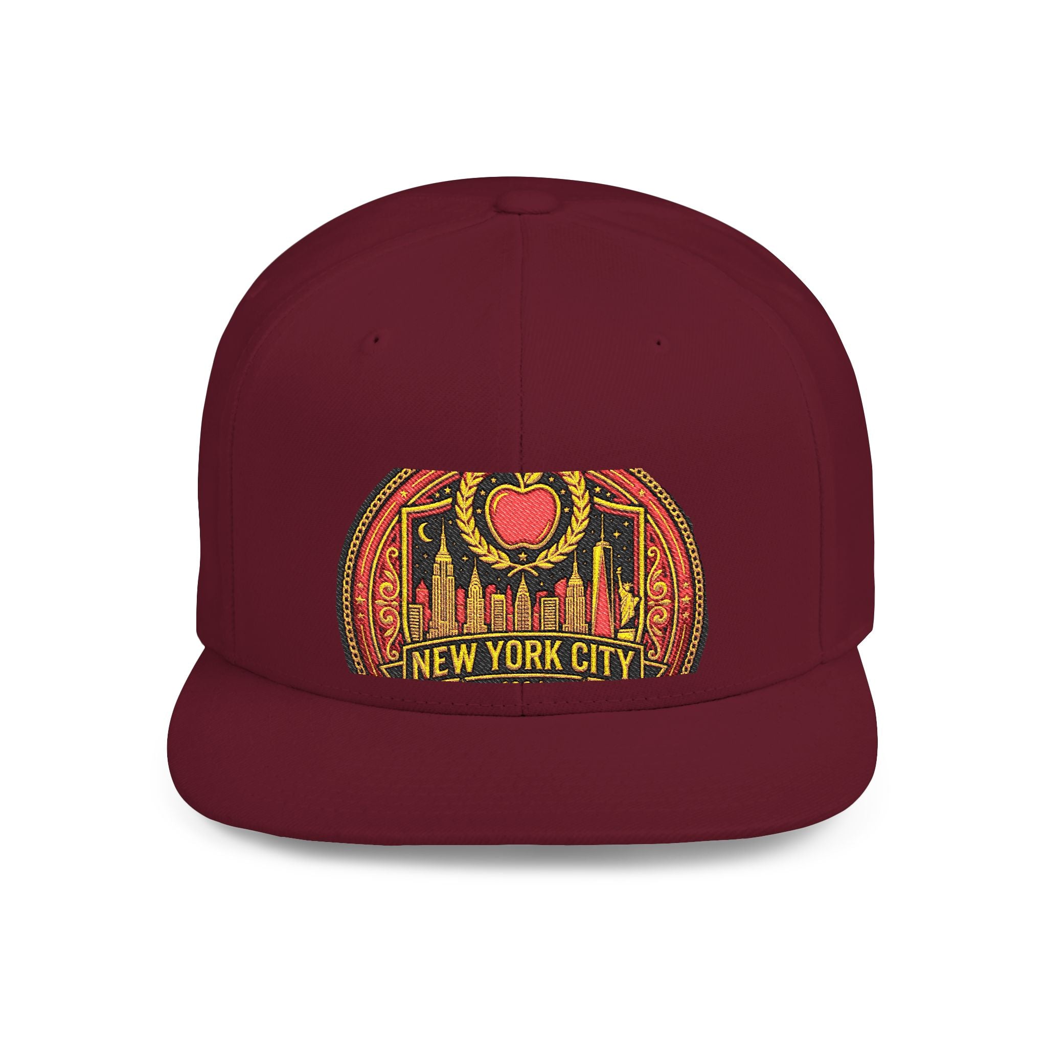 New York City Flat Bill Snapback Hat – Retro Skyline Patch Cap