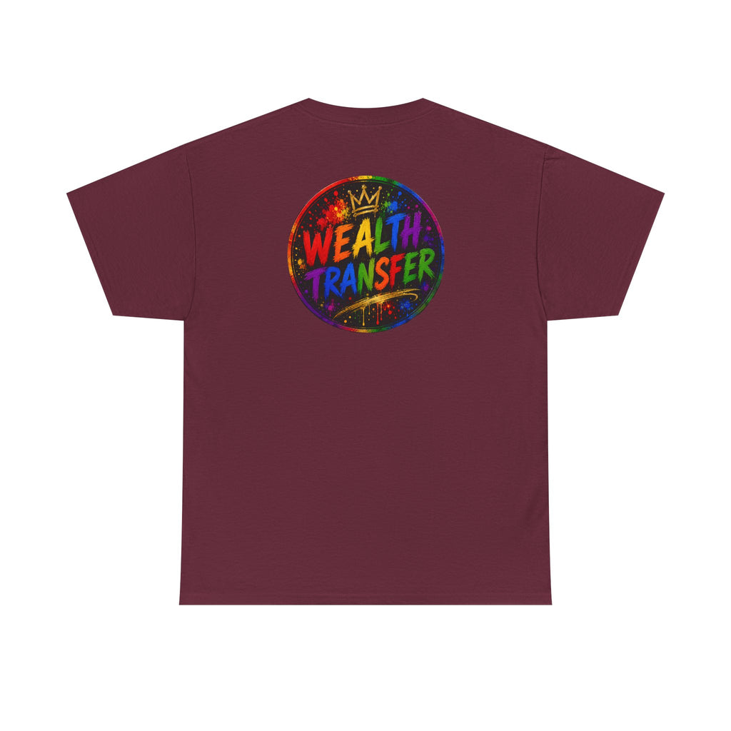 Wealth Transfer T-Shirt — Rainbow Graffiti Design (Back Fist Emblem)