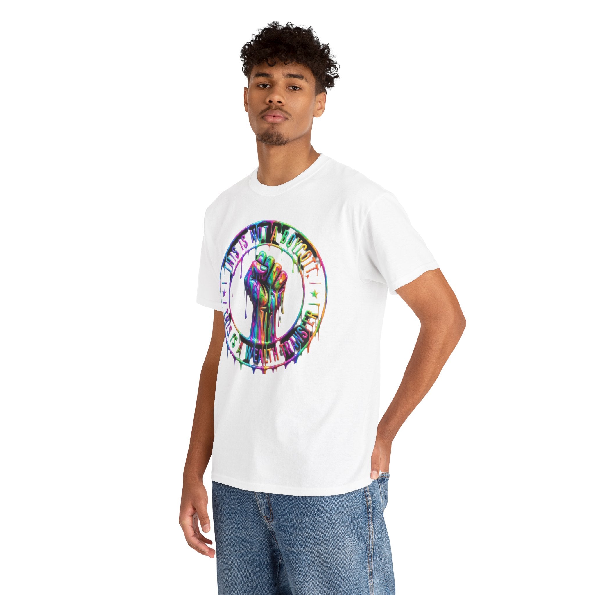 Protest Fist Graphic Tee — "Love Is Love" Rainbow Drip Pride Shirt
