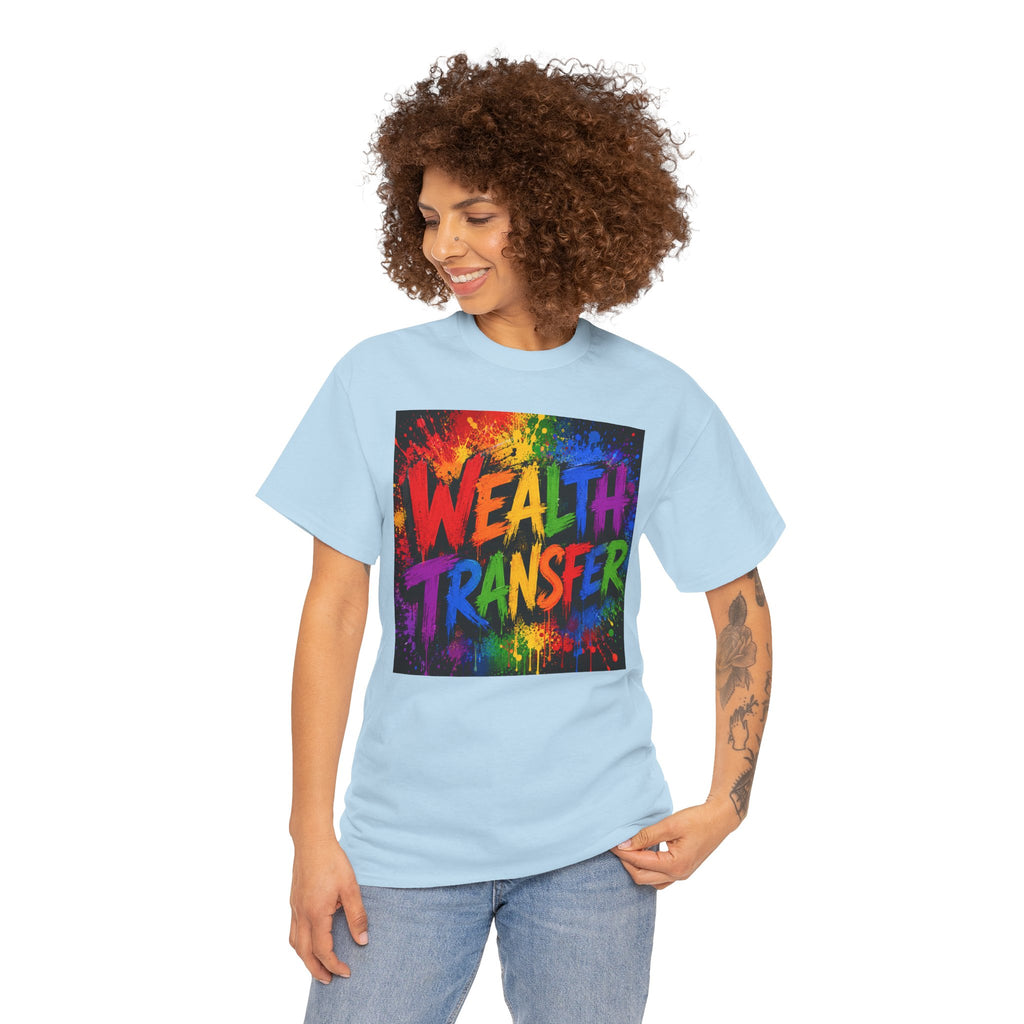 Wealth Transfer T-Shirt — Rainbow Graffiti Design (Back Fist Emblem)