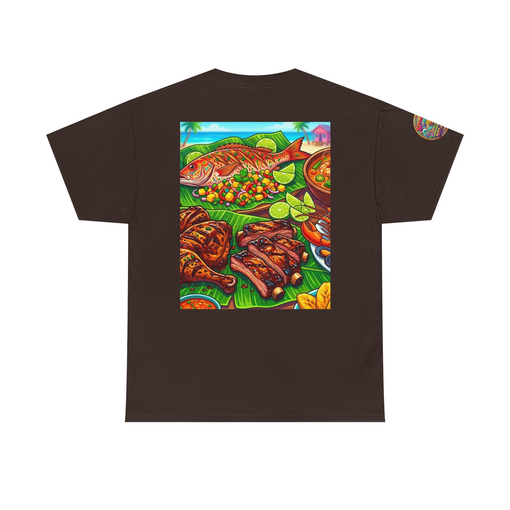 Caribbean BBQ & Seafood Tee — “Seymour’s” Vibrant Island Food Graphic T-Shirt