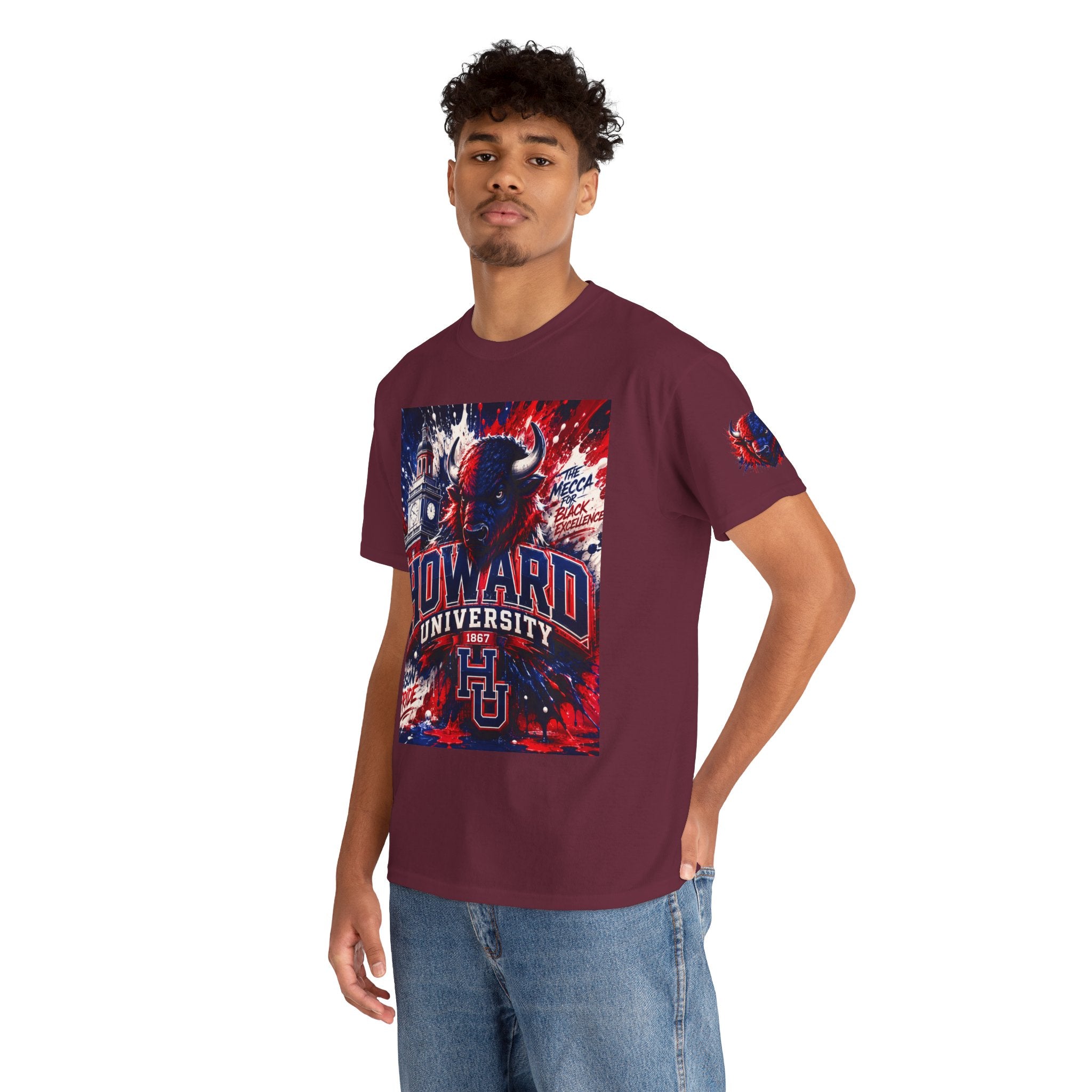 Howard University Buffalo Spirit Tee — HU Bison Red & Blue Campus Shirt