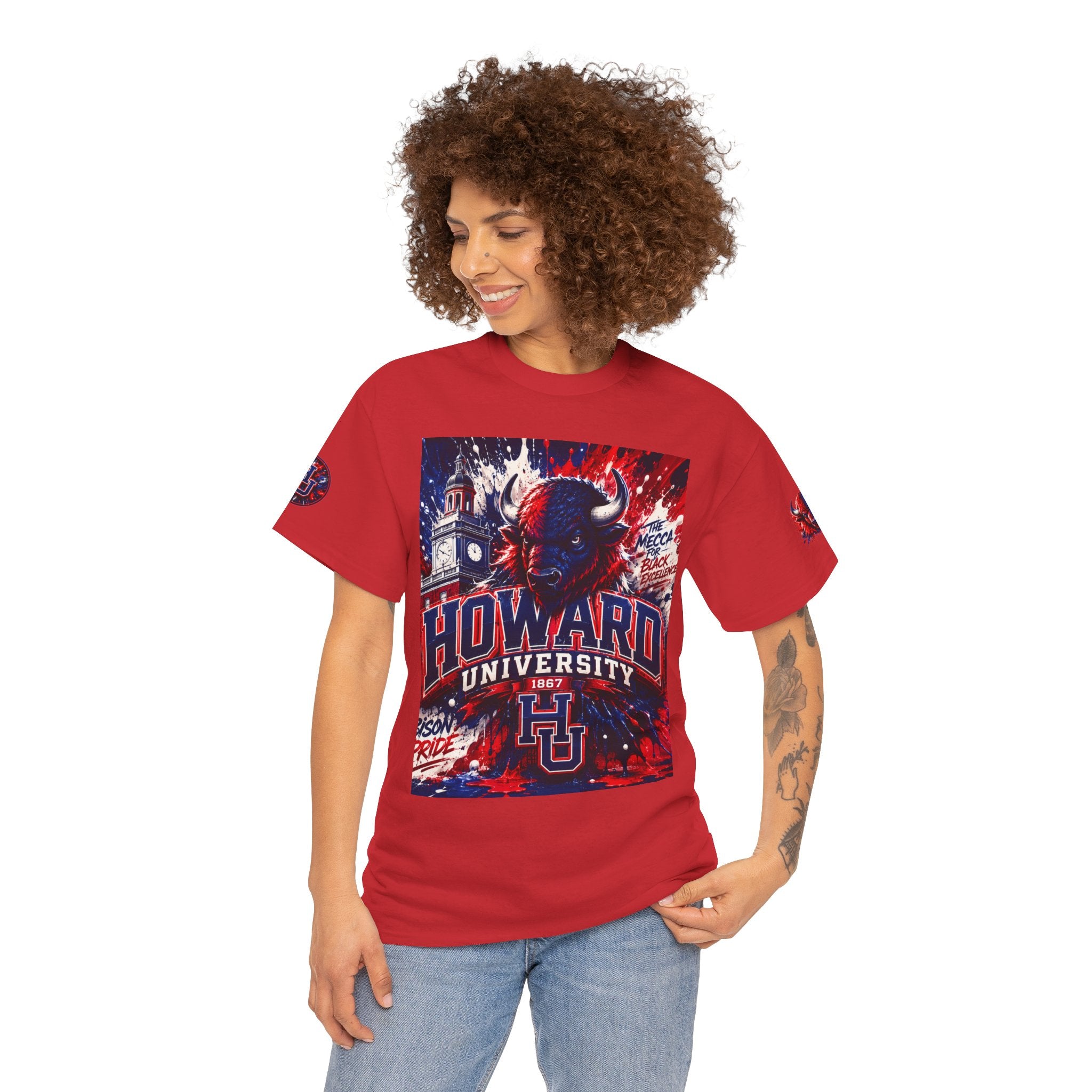Howard University Buffalo Spirit Tee — HU Bison Red & Blue Campus Shirt