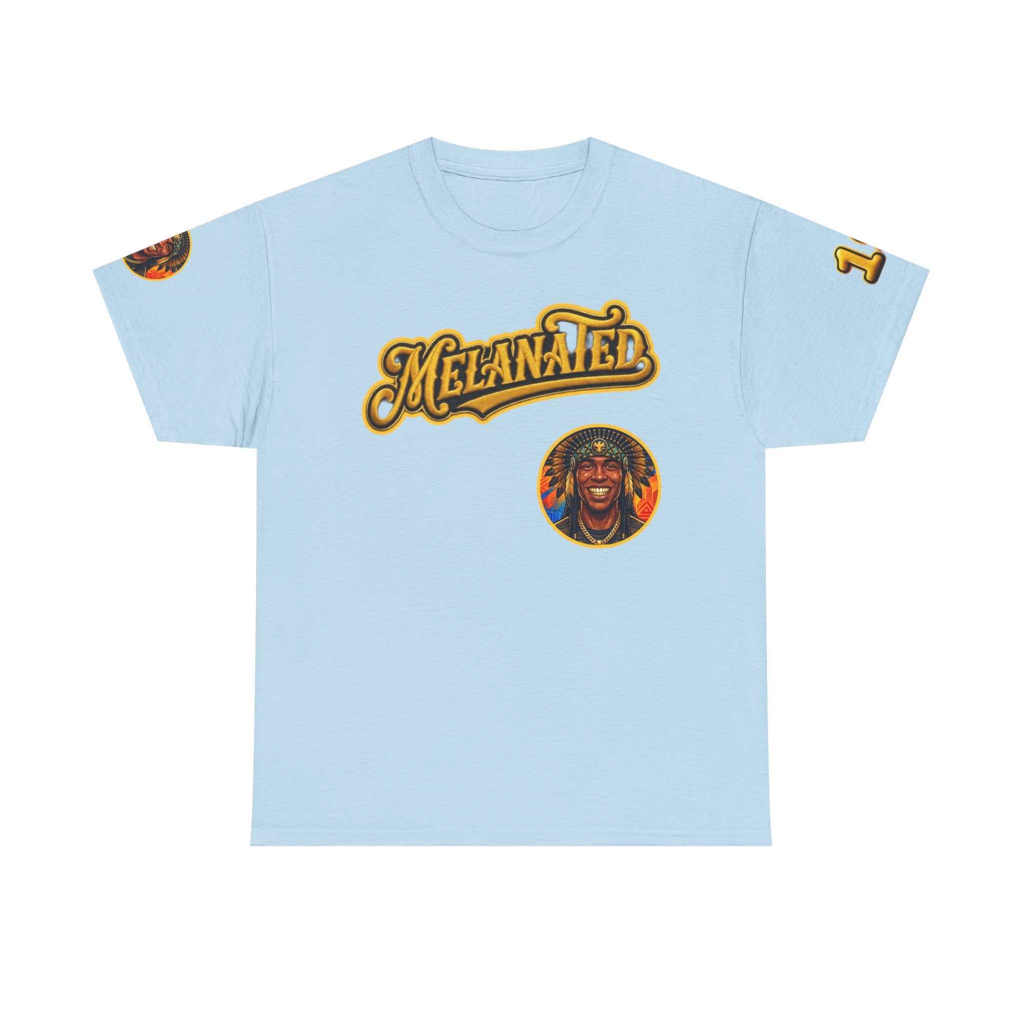 Melanated 19 Graphic Tee — Retro Script Logo & Gold Number Baseball Shirt