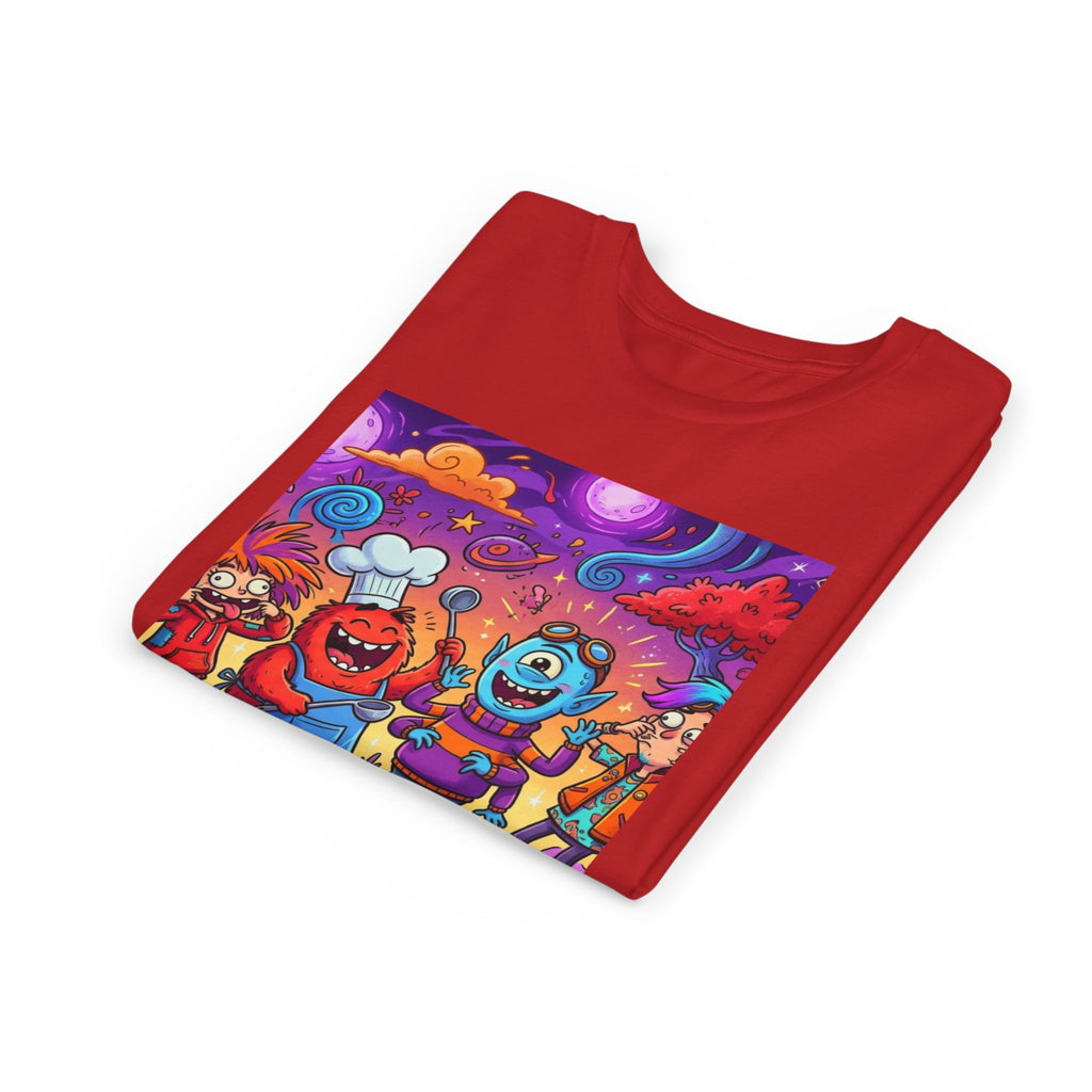 Funny Character Crew Youth Tee — Colorful Crazy Faces Graphic