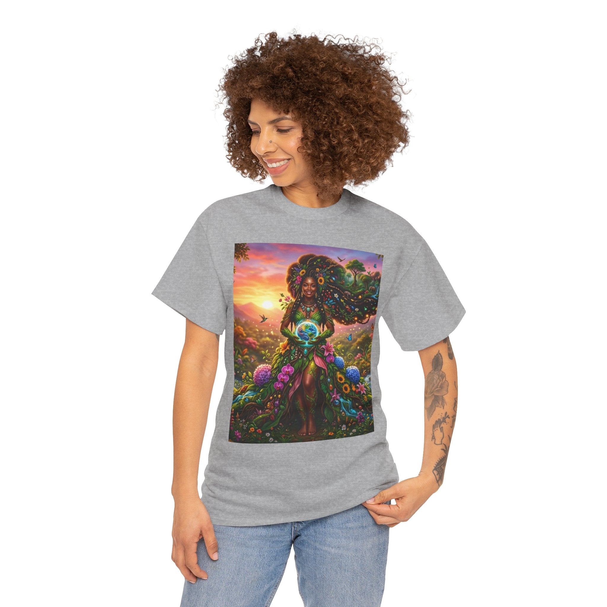 Earth Goddess T-Shirt — Vibrant Floral Nature Mother Graphic Tee