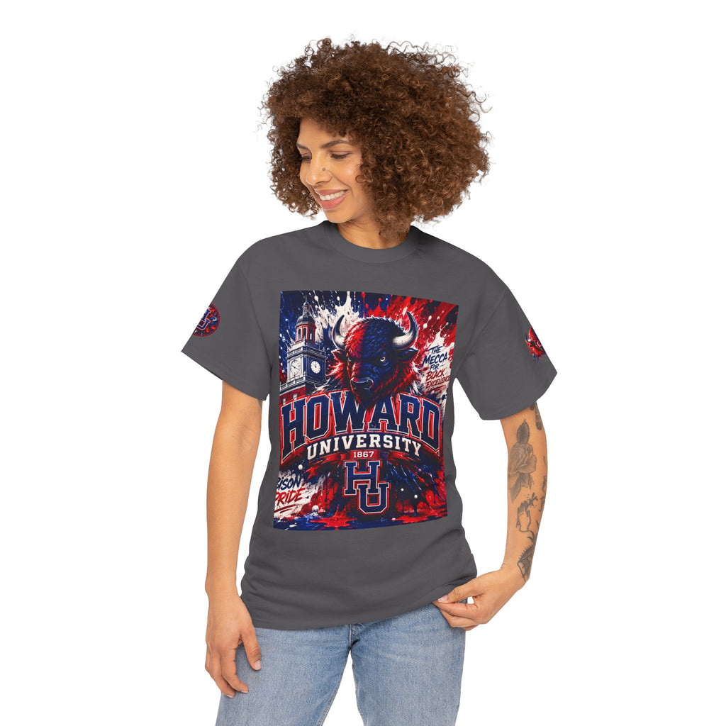 Howard University Buffalo Spirit Tee — HU Bison Red & Blue Campus Shirt