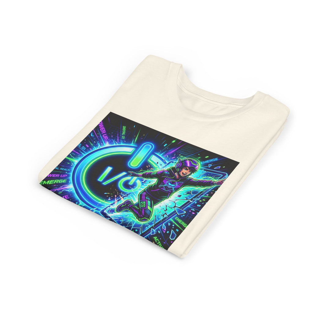 Neon Power Button Tee — Gamer Screen Escape Youth T-Shirt