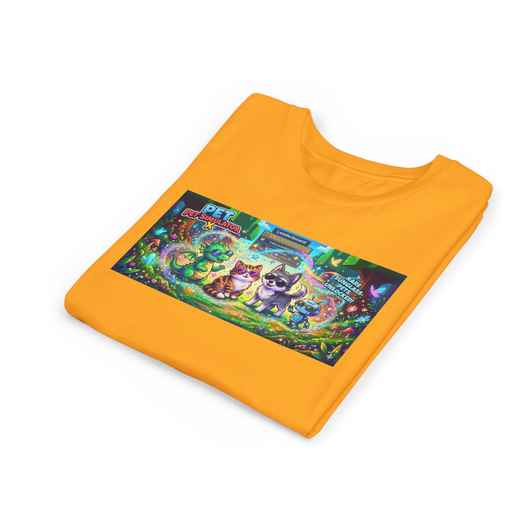 Cute Fantasy Pets Sunglasses Tee — Dragon, Cat, Wolf & Robot Pets
