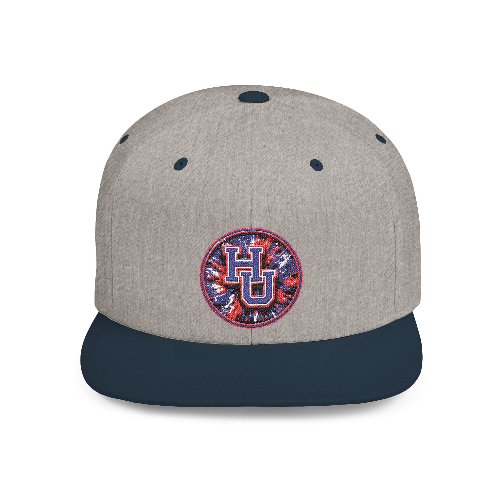 HU Logo Flat Bill Snapback Hat — Red & Blue Sequin Patch Cap