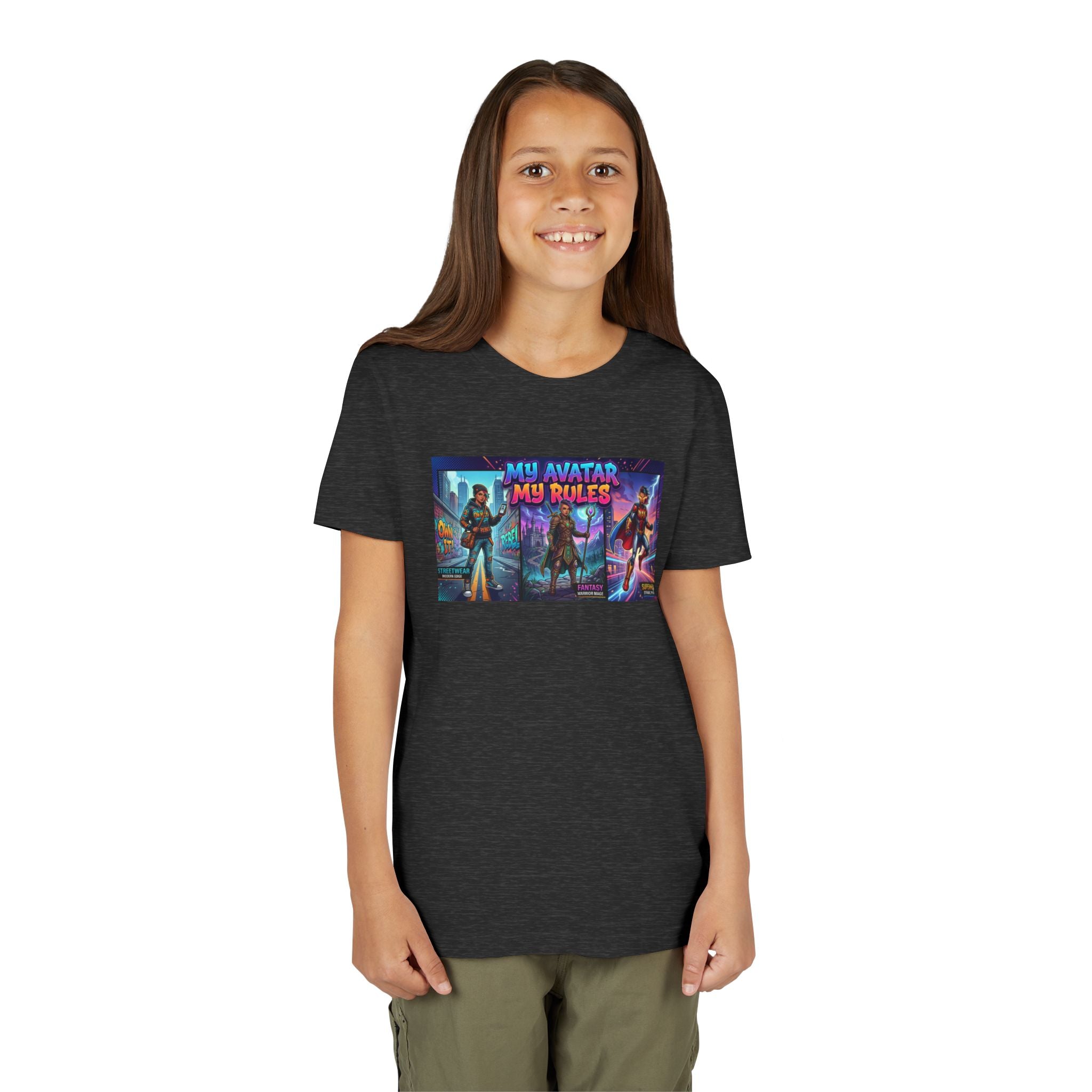 Youth Tee — “MY AVATAR MY RULES” Customizable Character Graphic