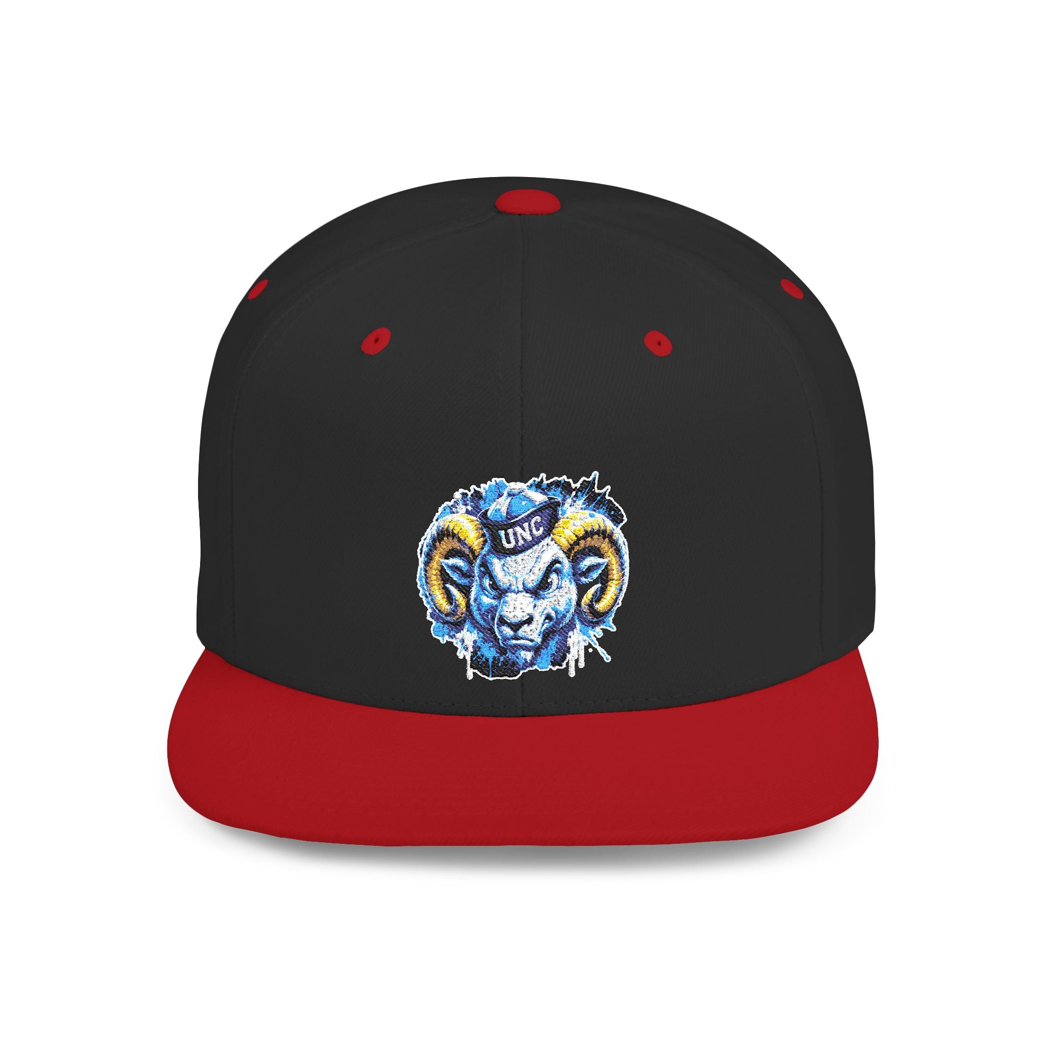 Ram Head Snapback Hat — Blue & Gold Embroidered Flat-Bill Cap