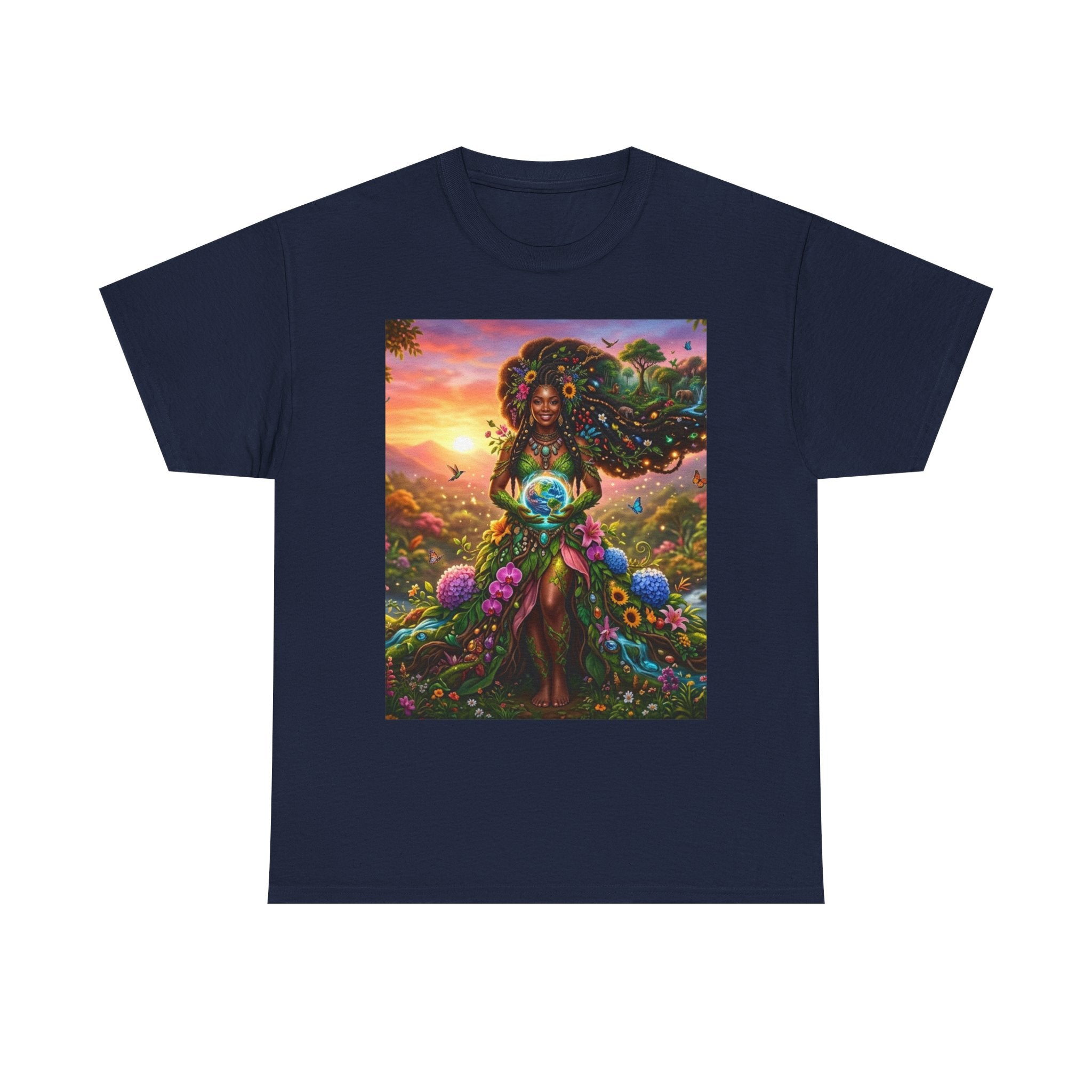 Earth Goddess T-Shirt — Vibrant Floral Nature Mother Graphic Tee