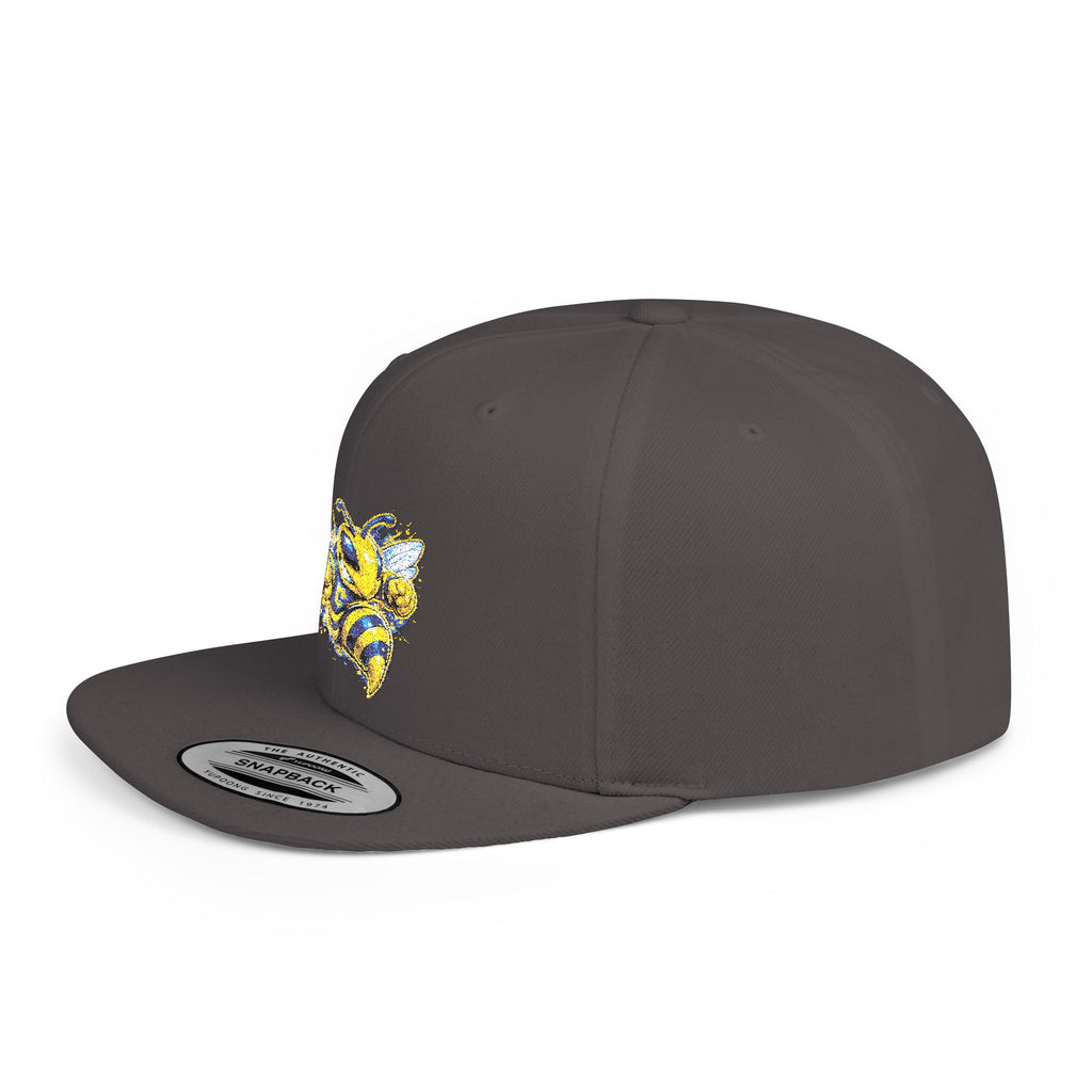 Bee Patch Snapback Hat — Yellow Honeybee Embroidered Flat Bill Cap