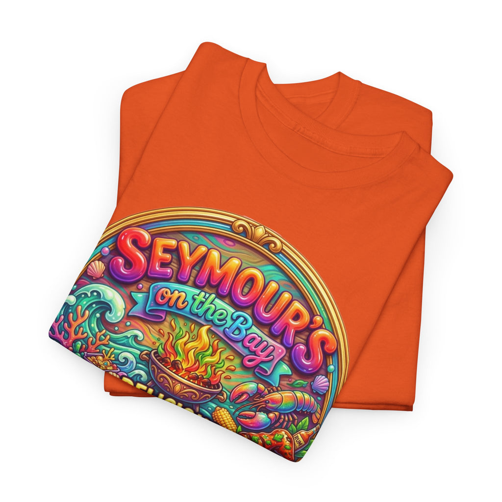 Caribbean BBQ & Seafood Tee — “Seymour’s” Vibrant Island Food Graphic T-Shirt