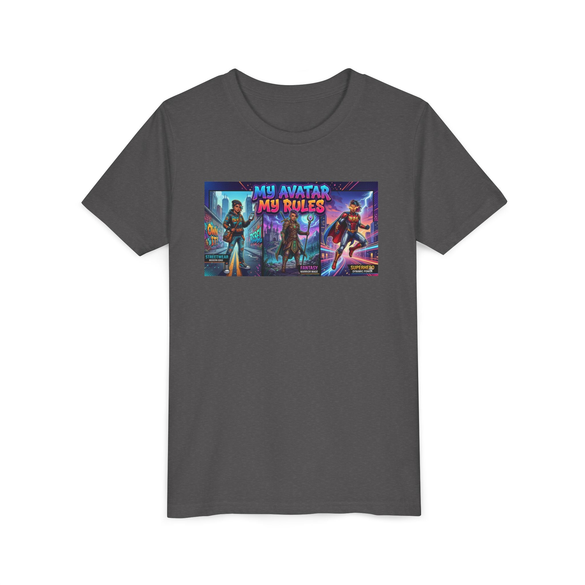 Youth Tee — “MY AVATAR MY RULES” Customizable Character Graphic