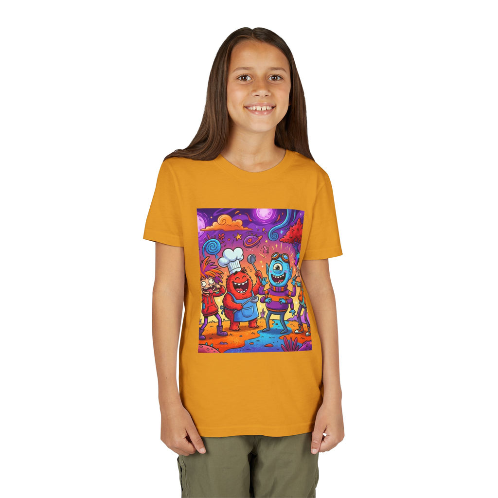 Funny Character Crew Youth Tee — Colorful Crazy Faces Graphic